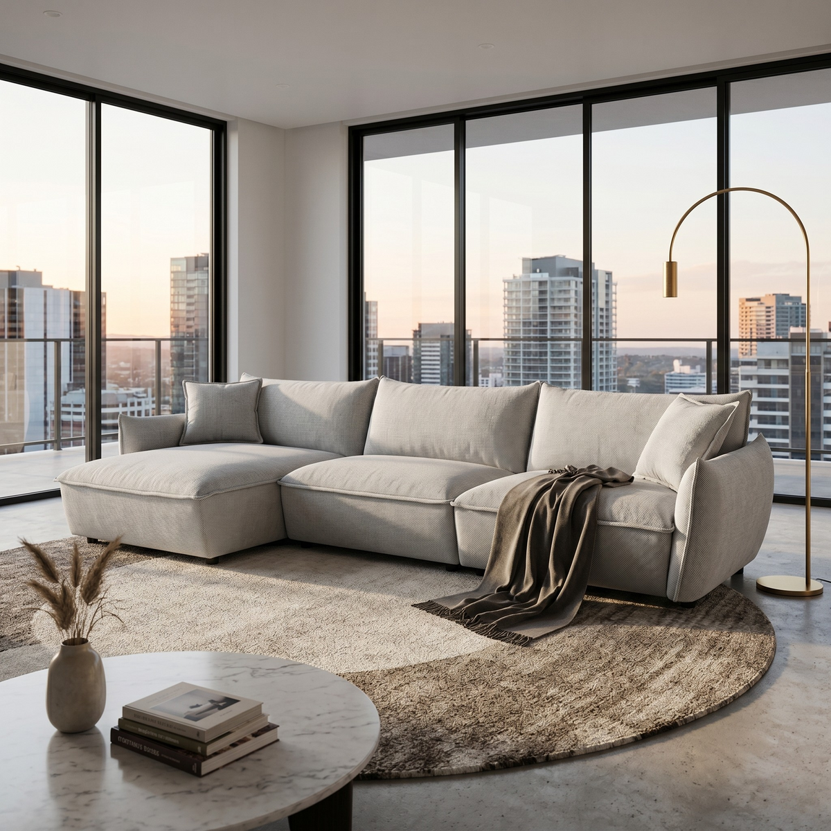Opal L-Shaped Fabric Lounge with Chaise
