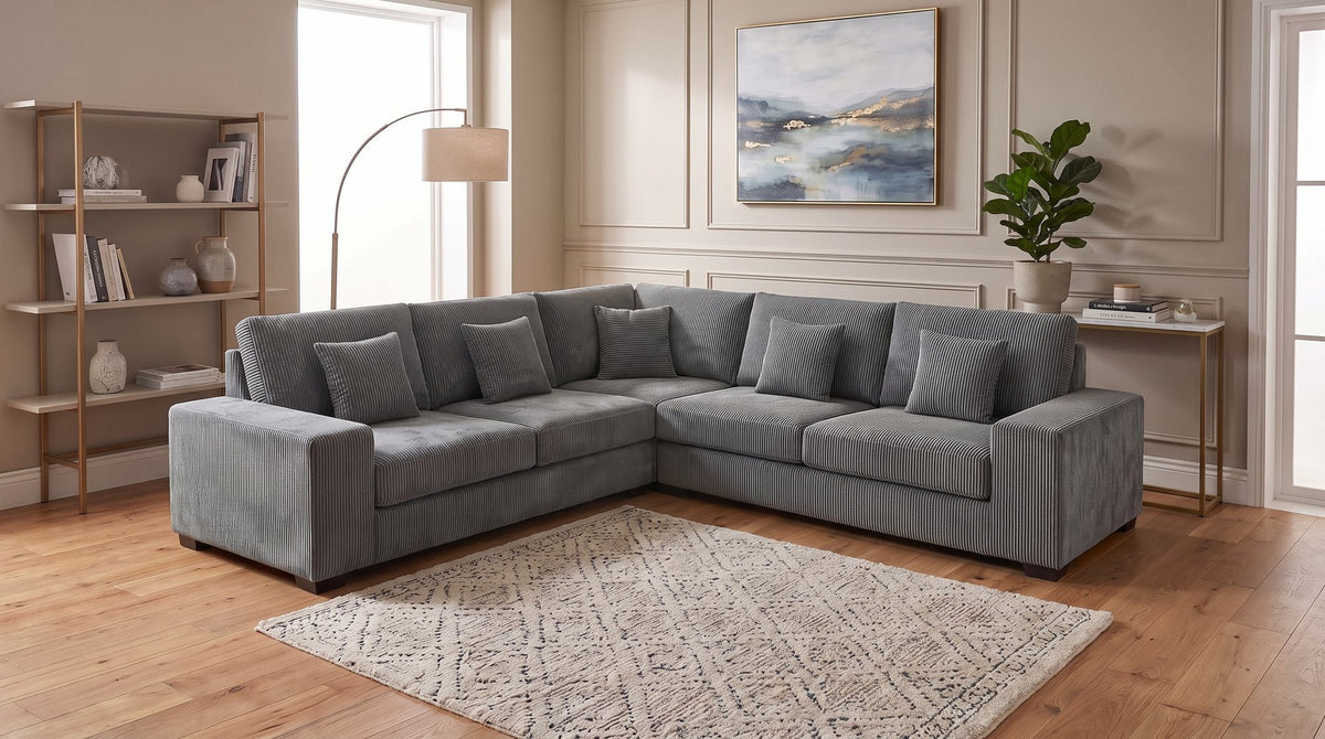 Skipper II Modular Corner Sofa in grey corduroy in a panelled living room