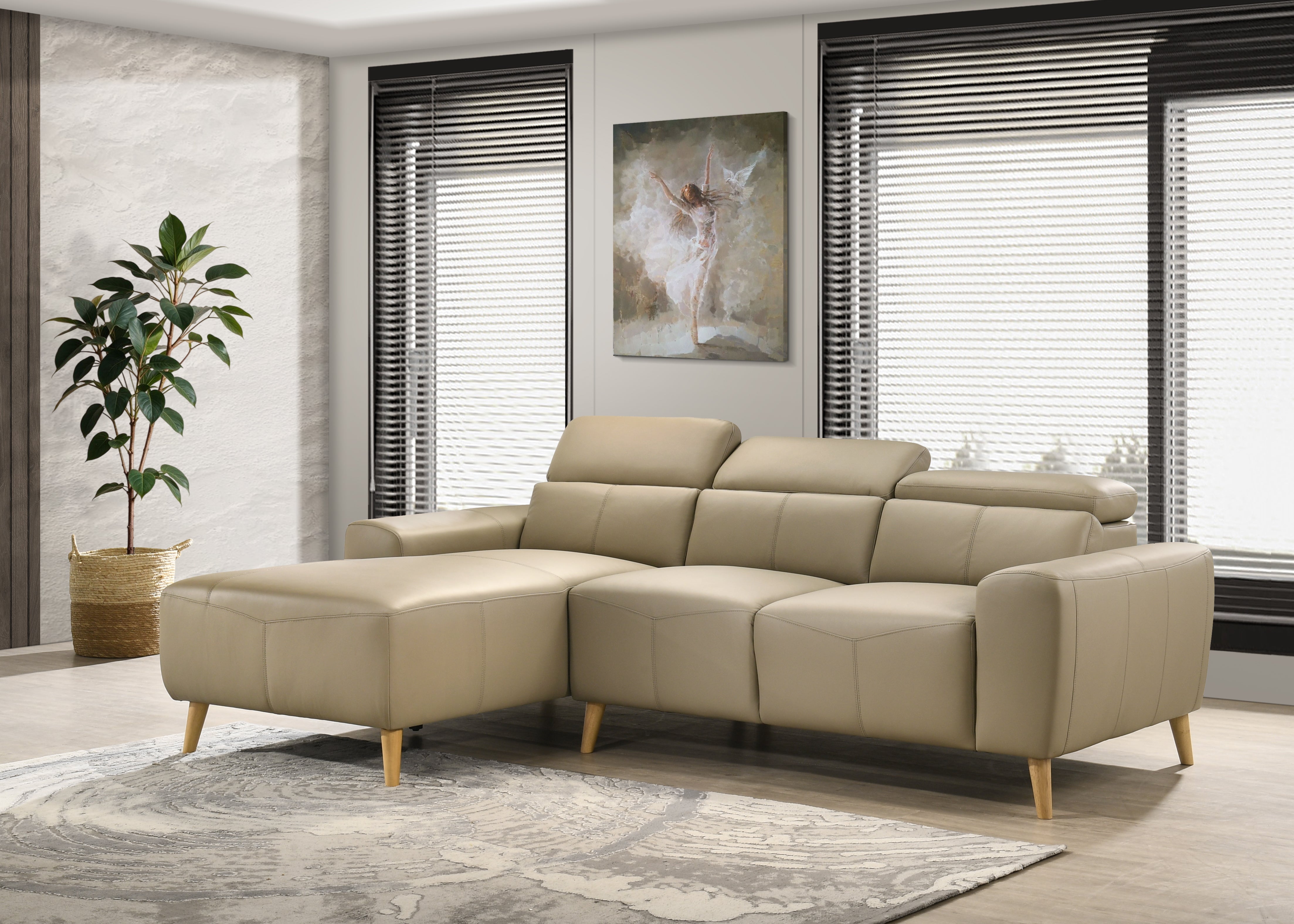 Percy 3 Seater Leather Lounge with Chaise