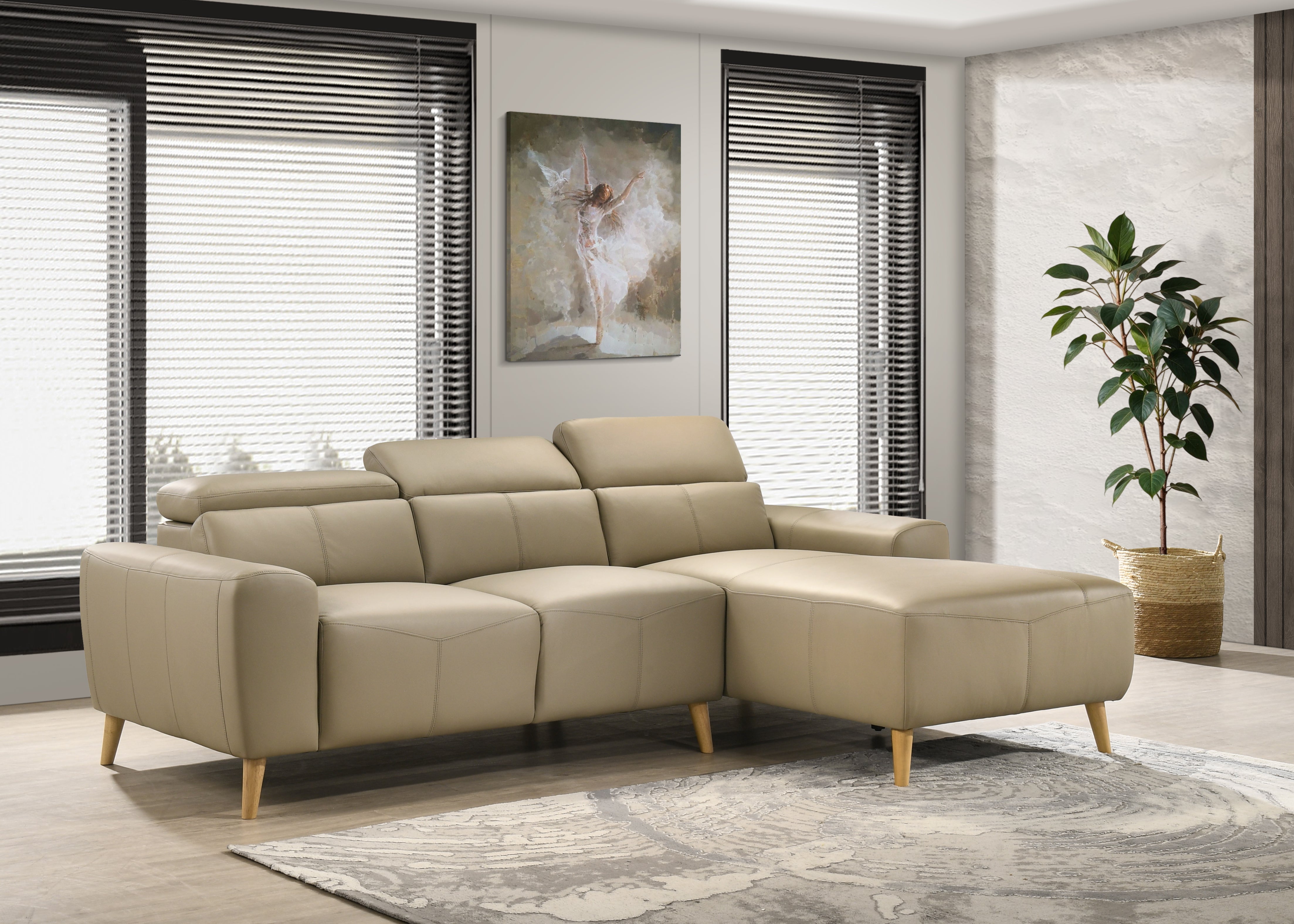 Percy 3 Seater Leather Lounge with Chaise