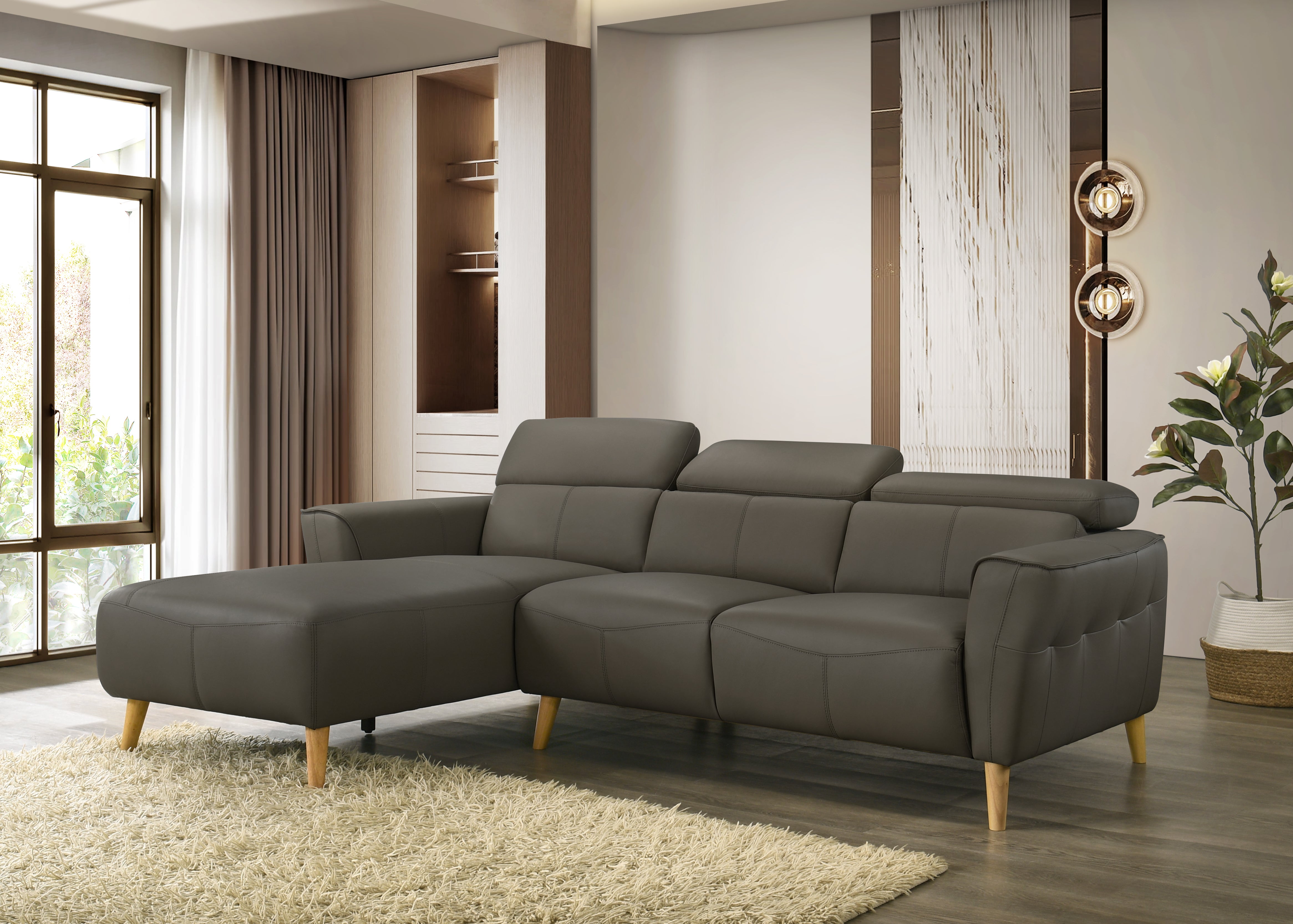 Penelope 3 Seater Leather Lounge with Chaise