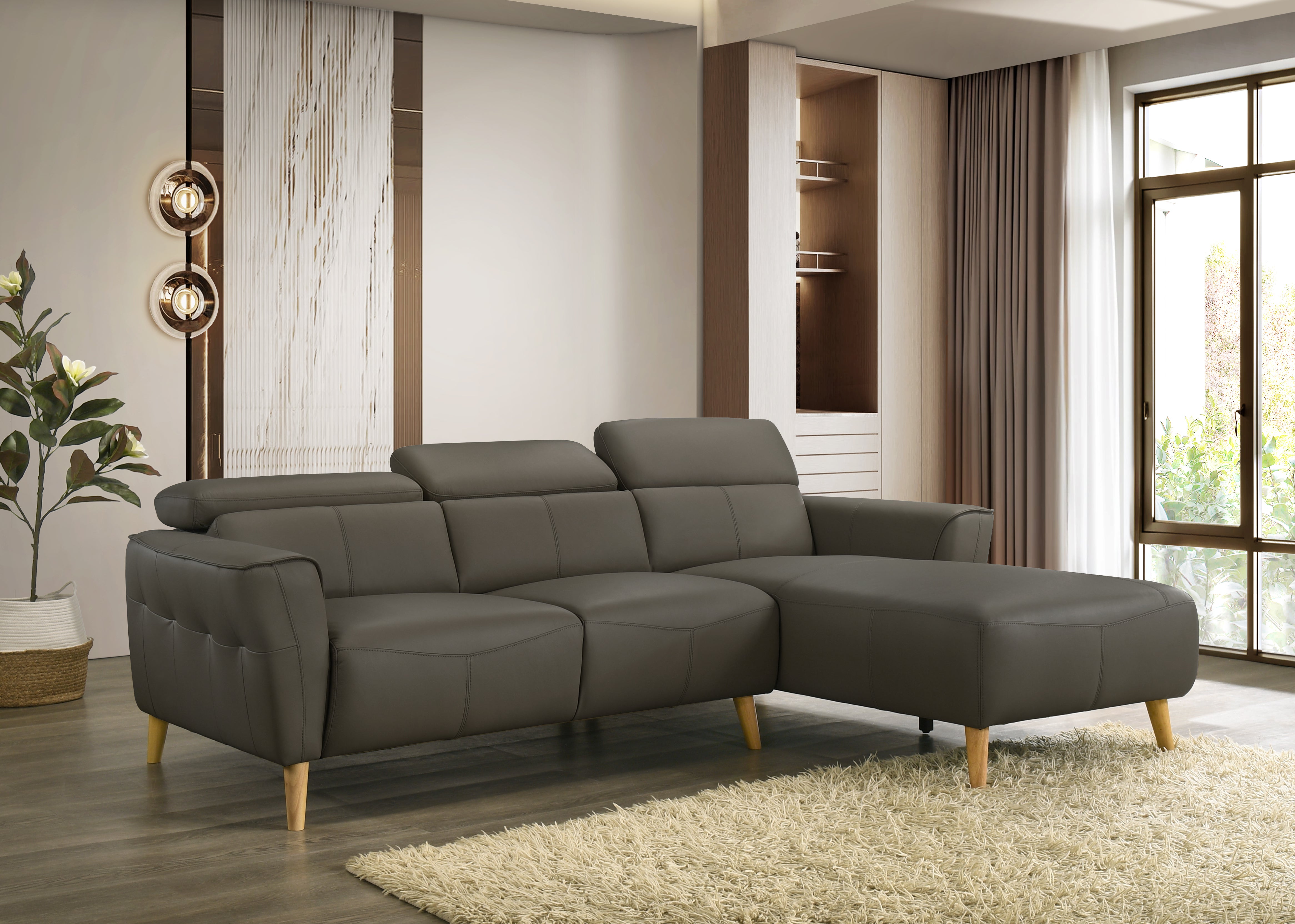 Penelope 3 Seater Leather Lounge with Chaise
