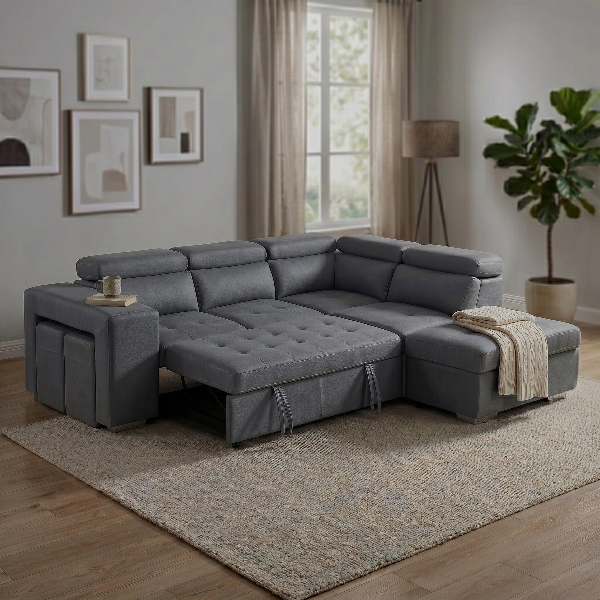Alice Sofa Bed with Storage Ottoman & Hideaway Stools