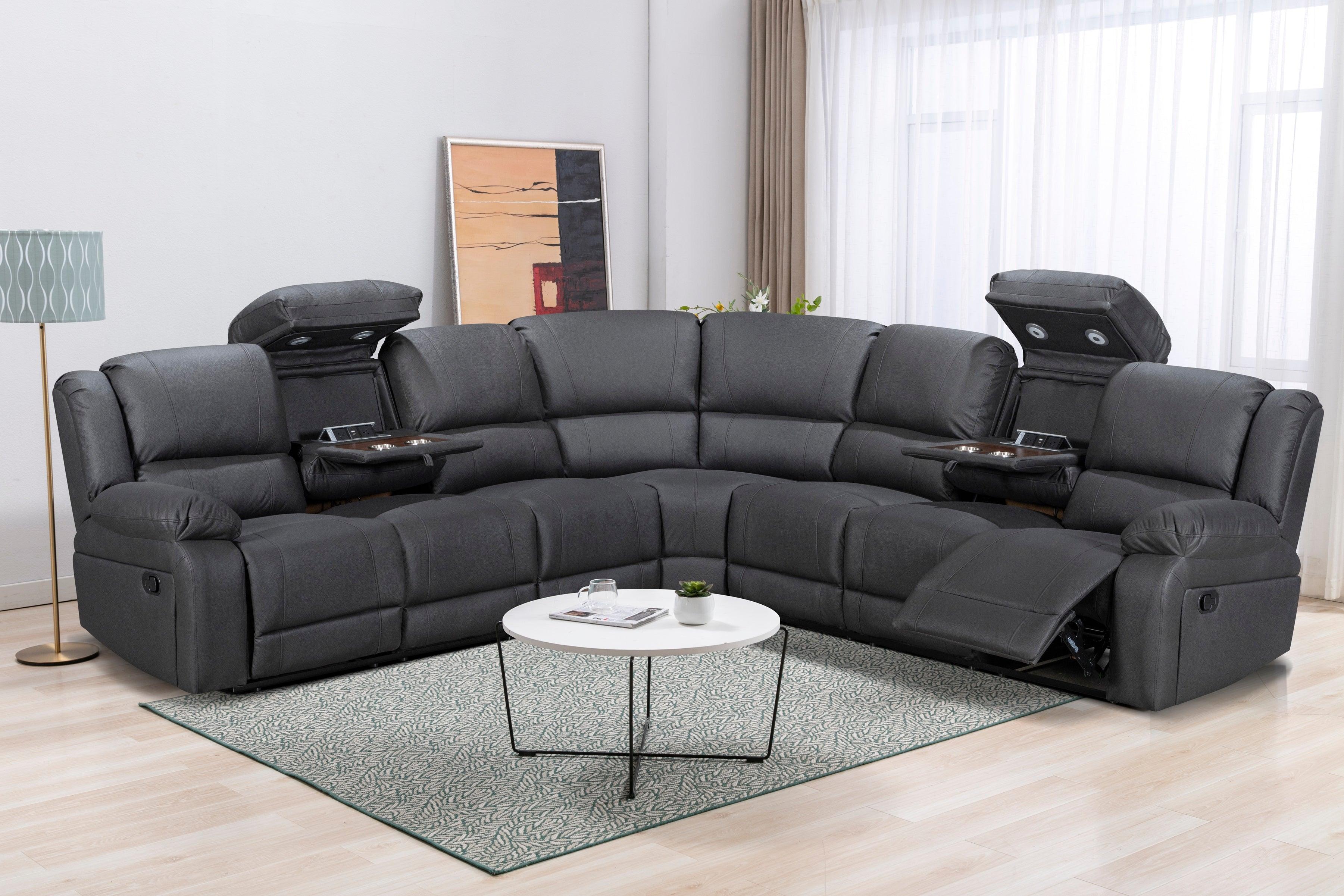 Modern 7-Seater Corner Recliner Sofa with USB