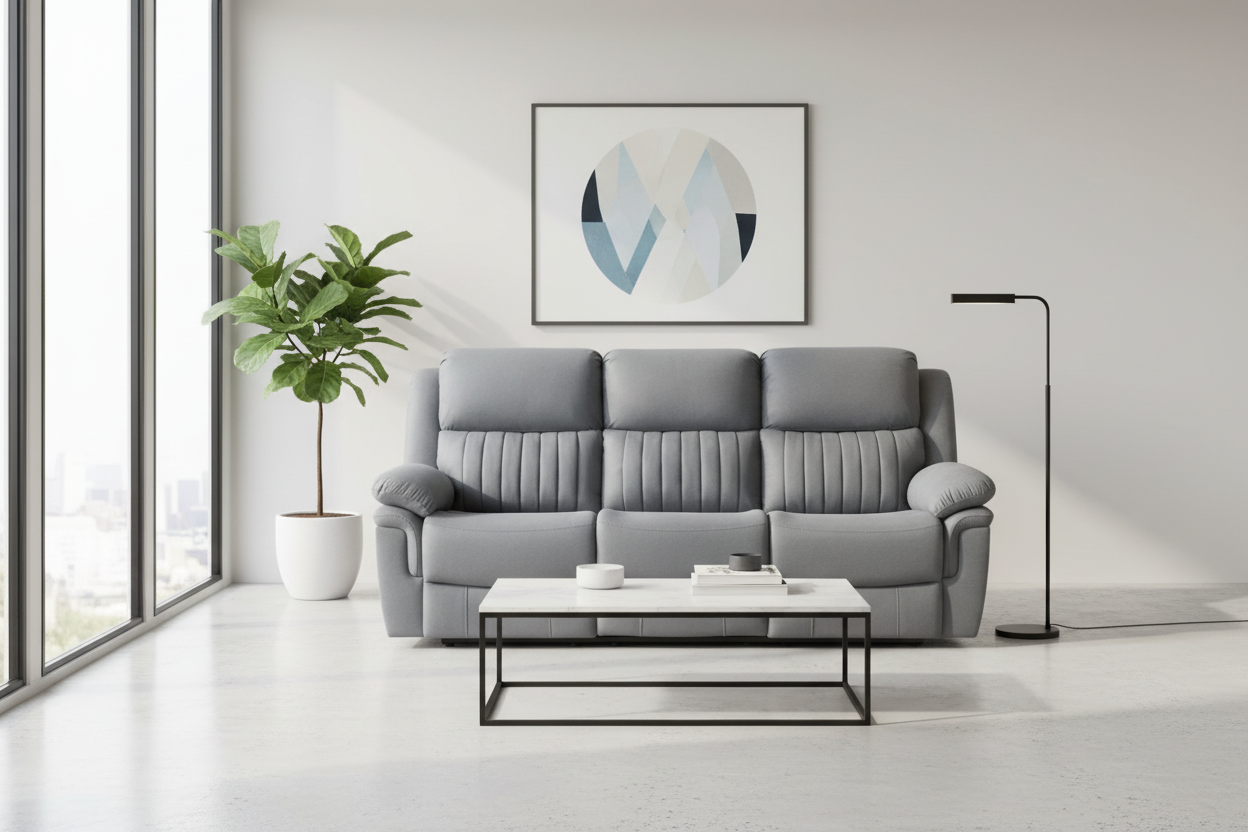 Gray sofa with reclining功能 on a white background