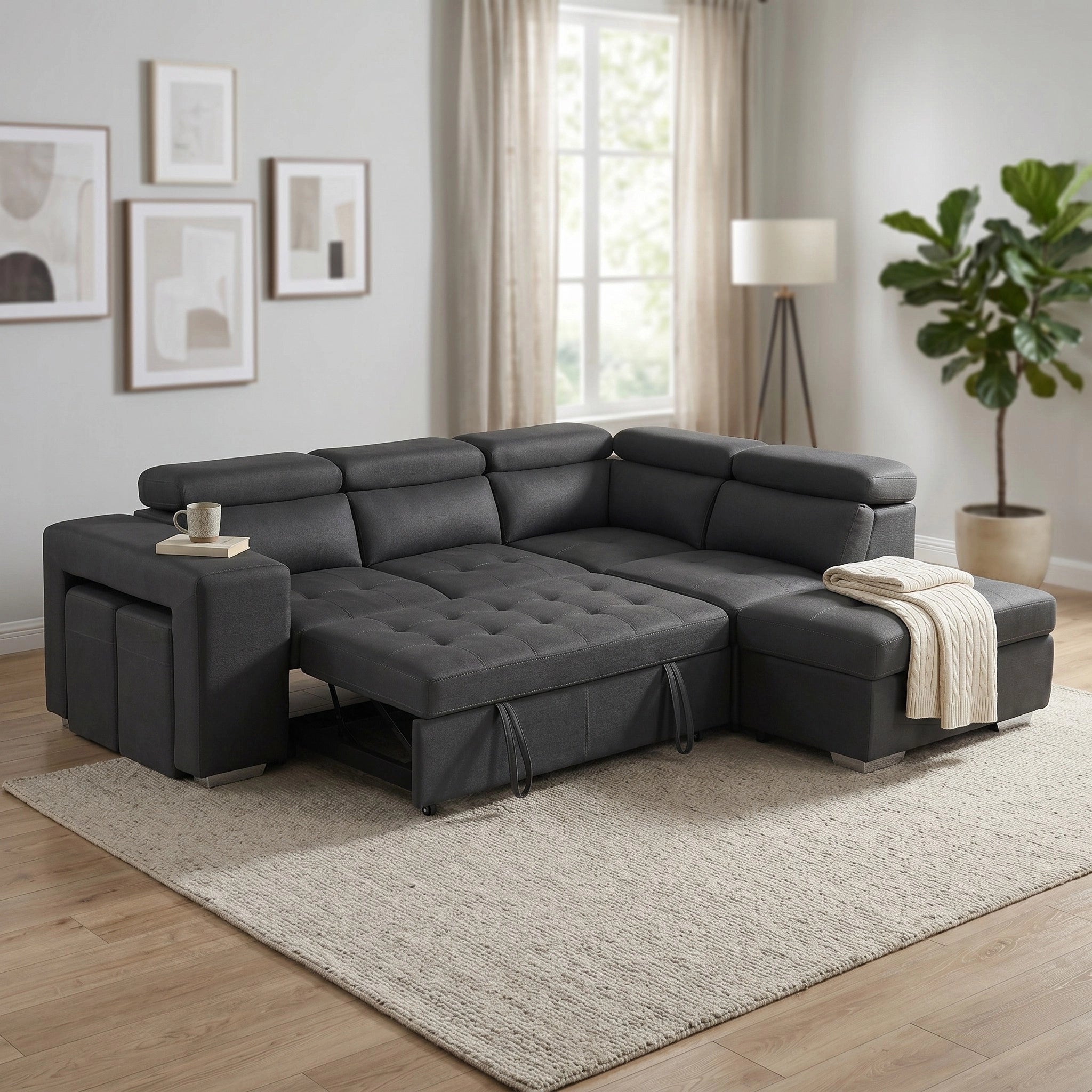 Alice Sofa Bed with Storage Ottoman & Hideaway Stools