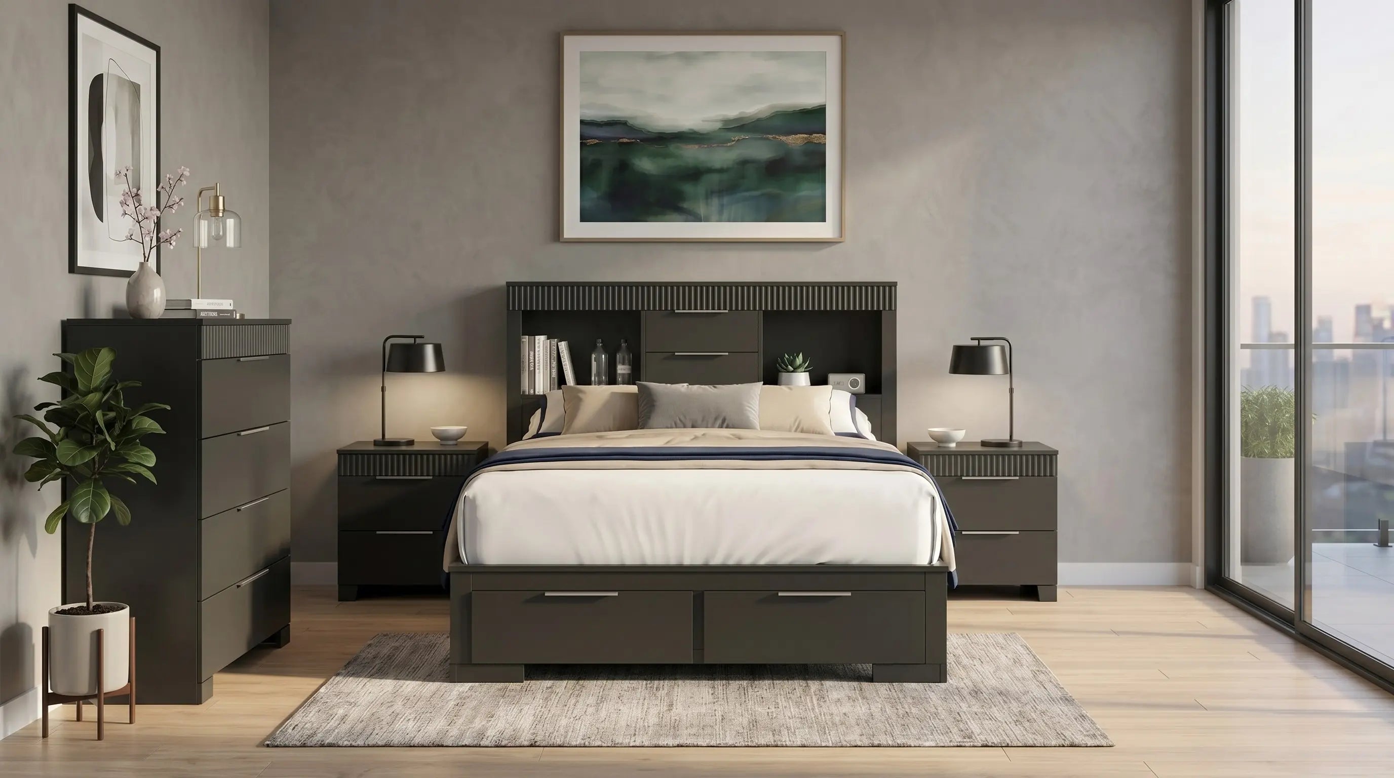 Camira 4 Piece Black Tallboy Bedroom Suite