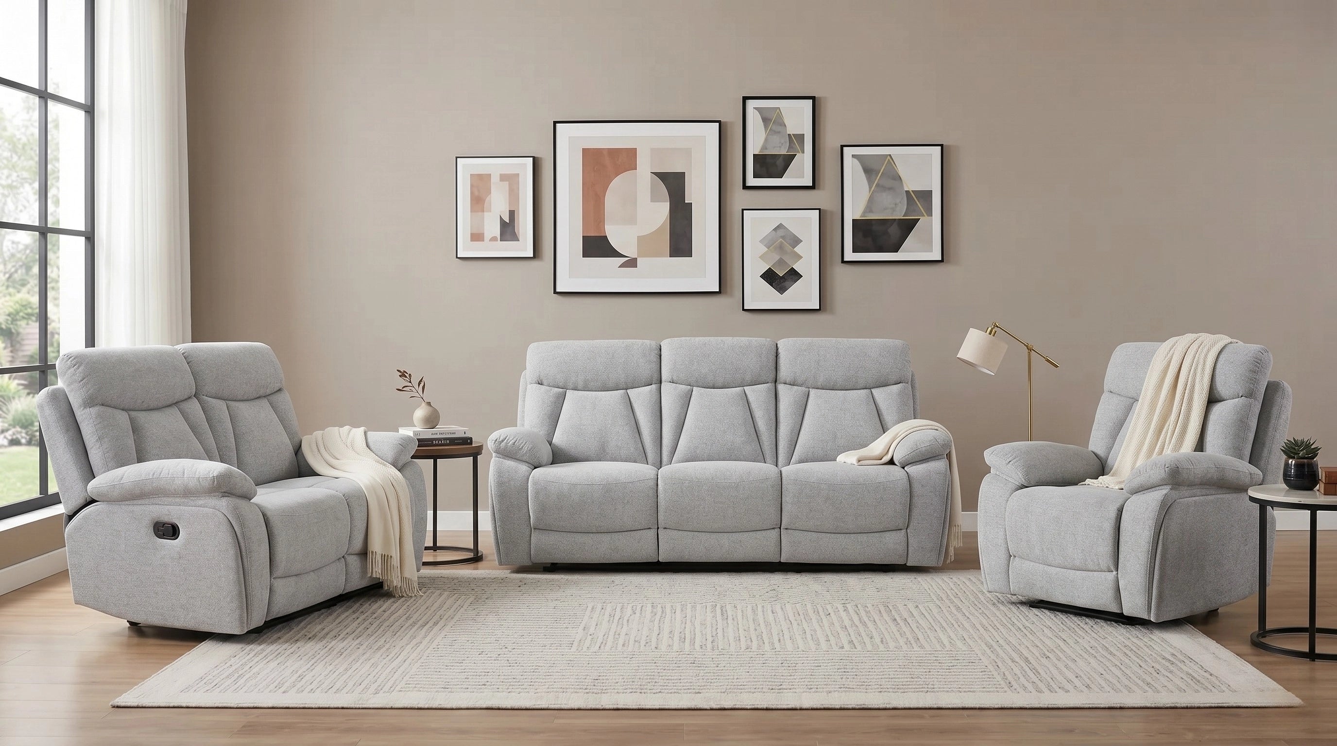 Baker 3+2+1 Light Grey Recliner Package
