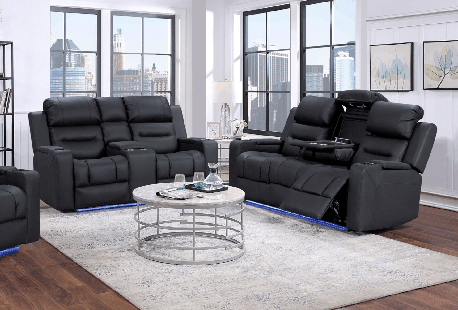 Boston 3+2 Electric Dual Motor Black Recliner Package