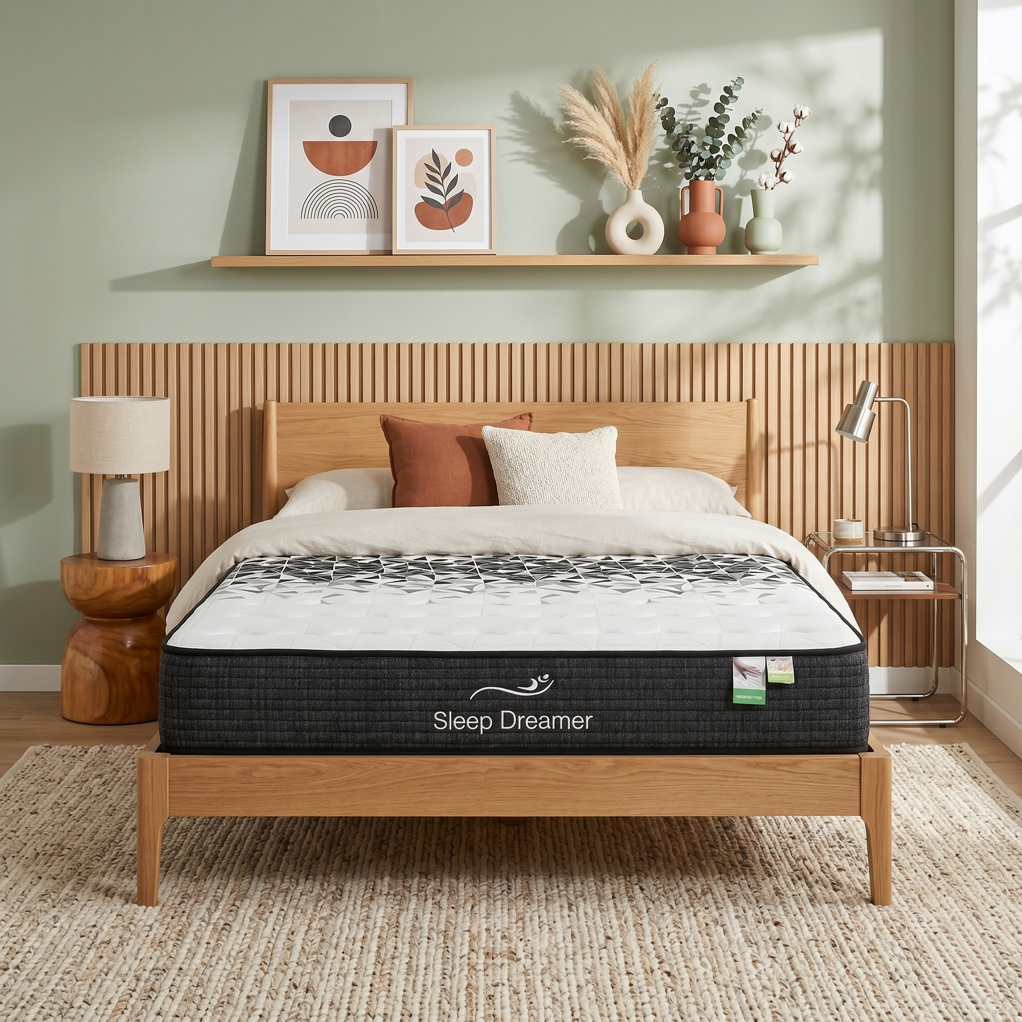 Bed with Sleep Dreamer mattress in a bedroom setting