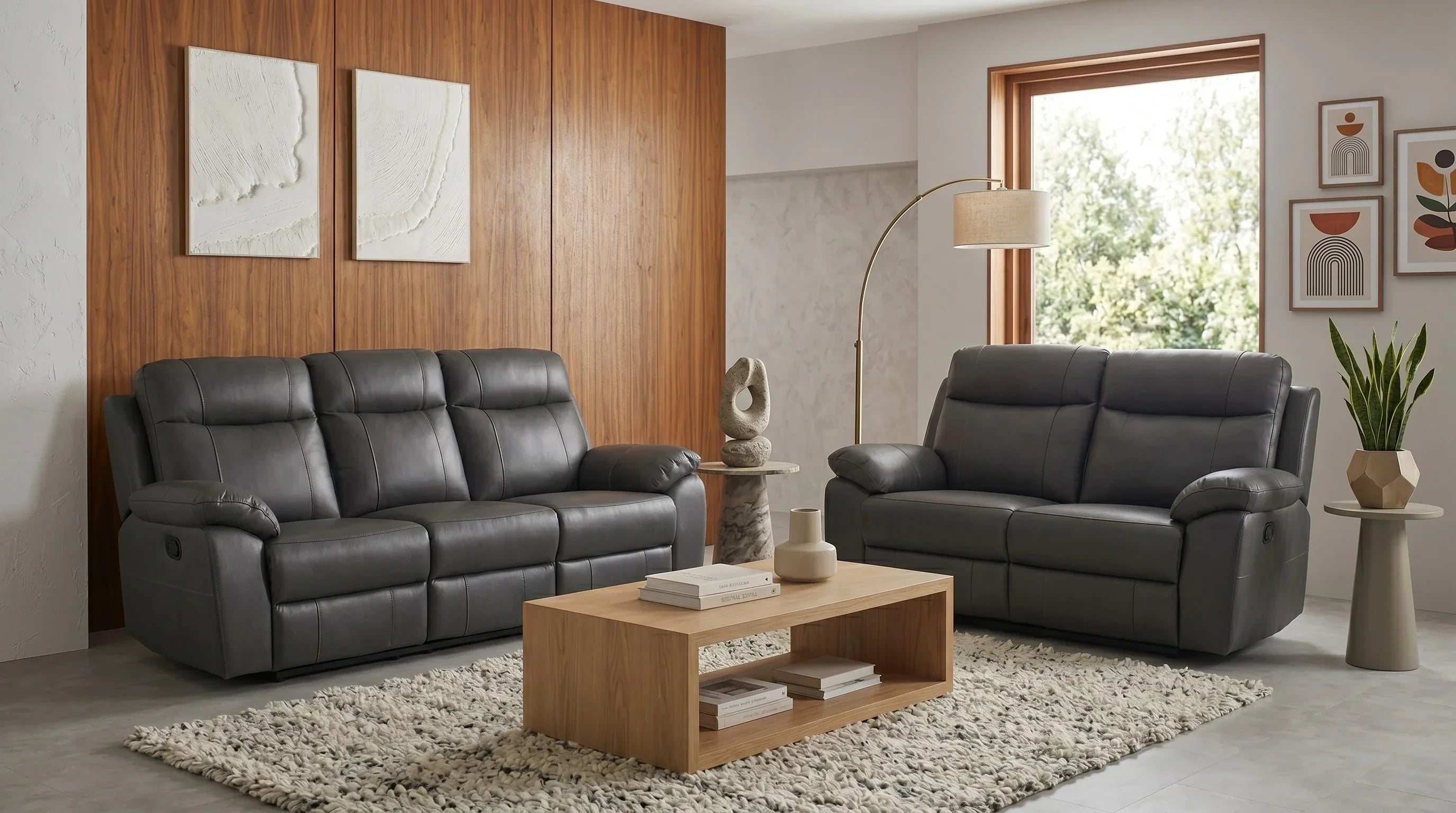 Latrobe 3+2 Dark Grey Leather Recliner Package