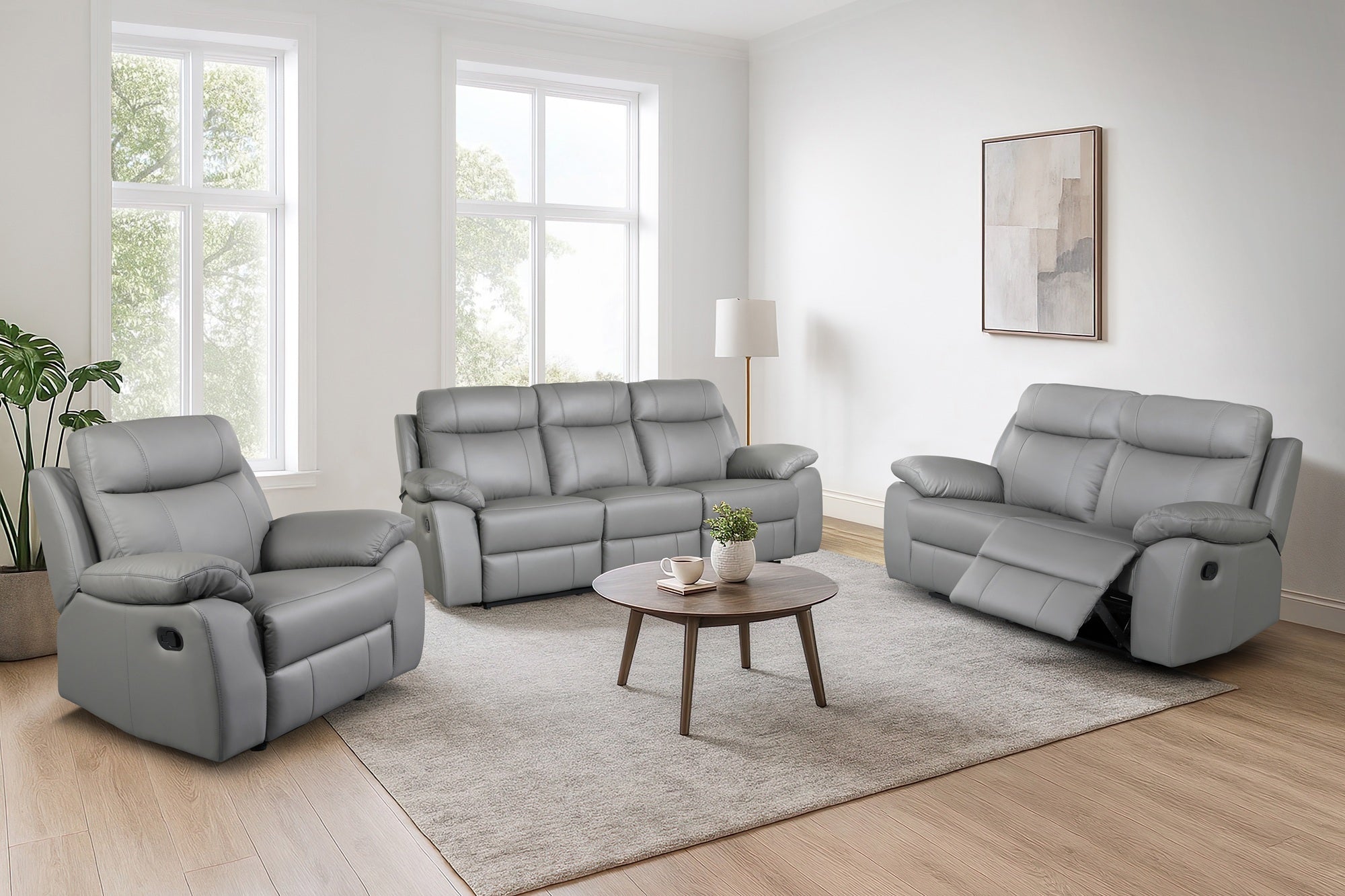 Latrobe 3+2+1 Light Grey Leather Recliner Package