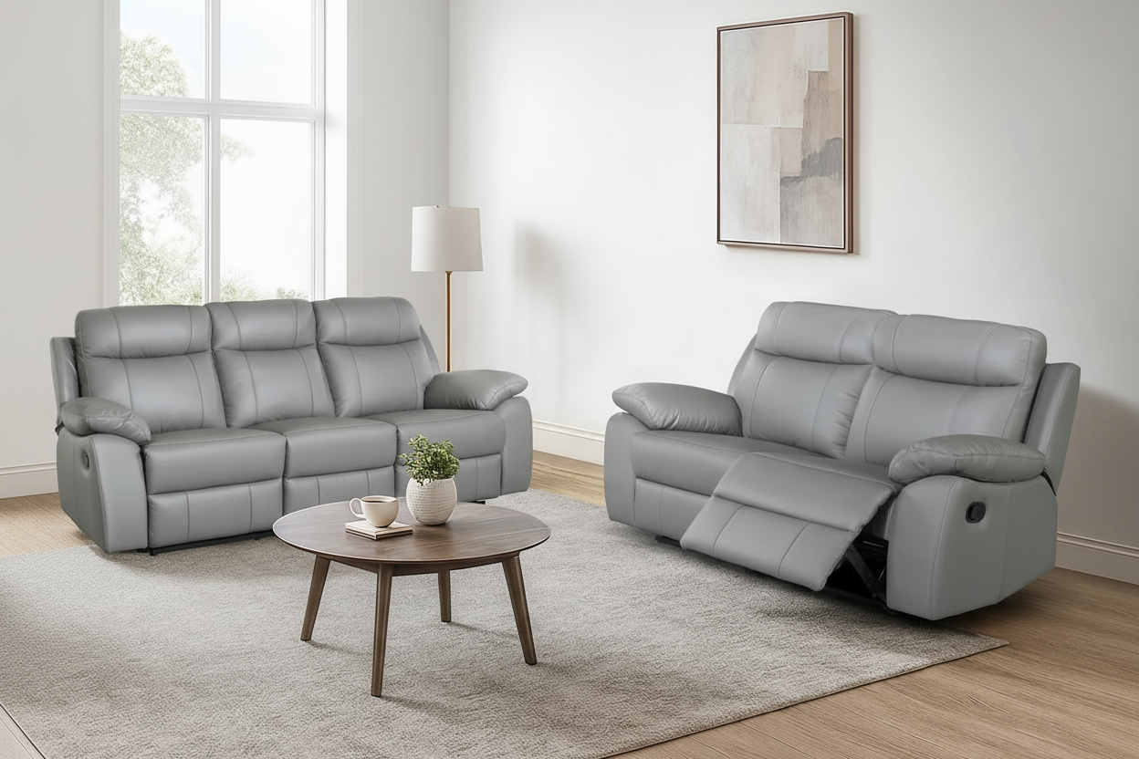 Latrobe 3+2 Light Grey Leather Recliner Package