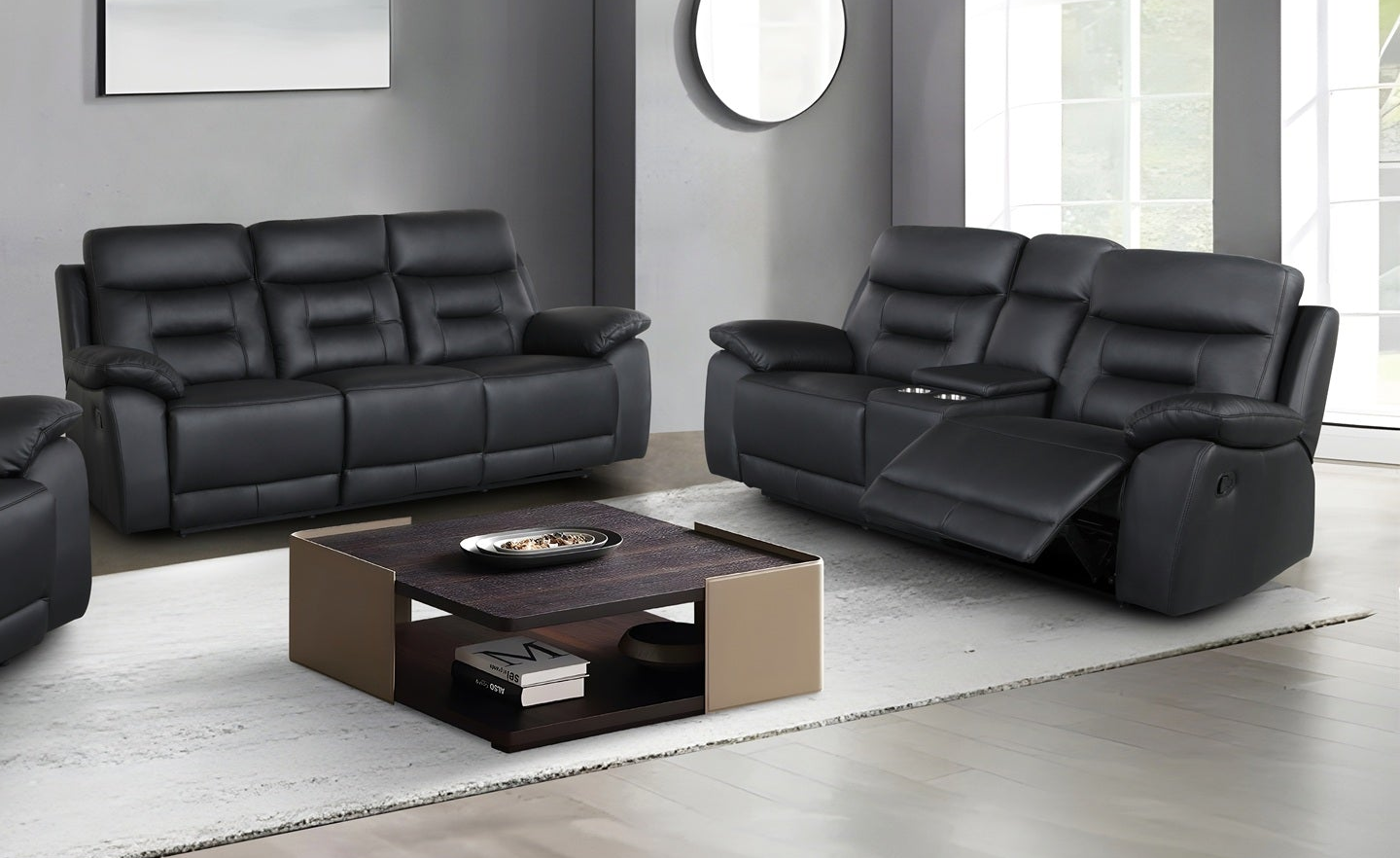Lemington 3+2 Black Leather Recliner Package