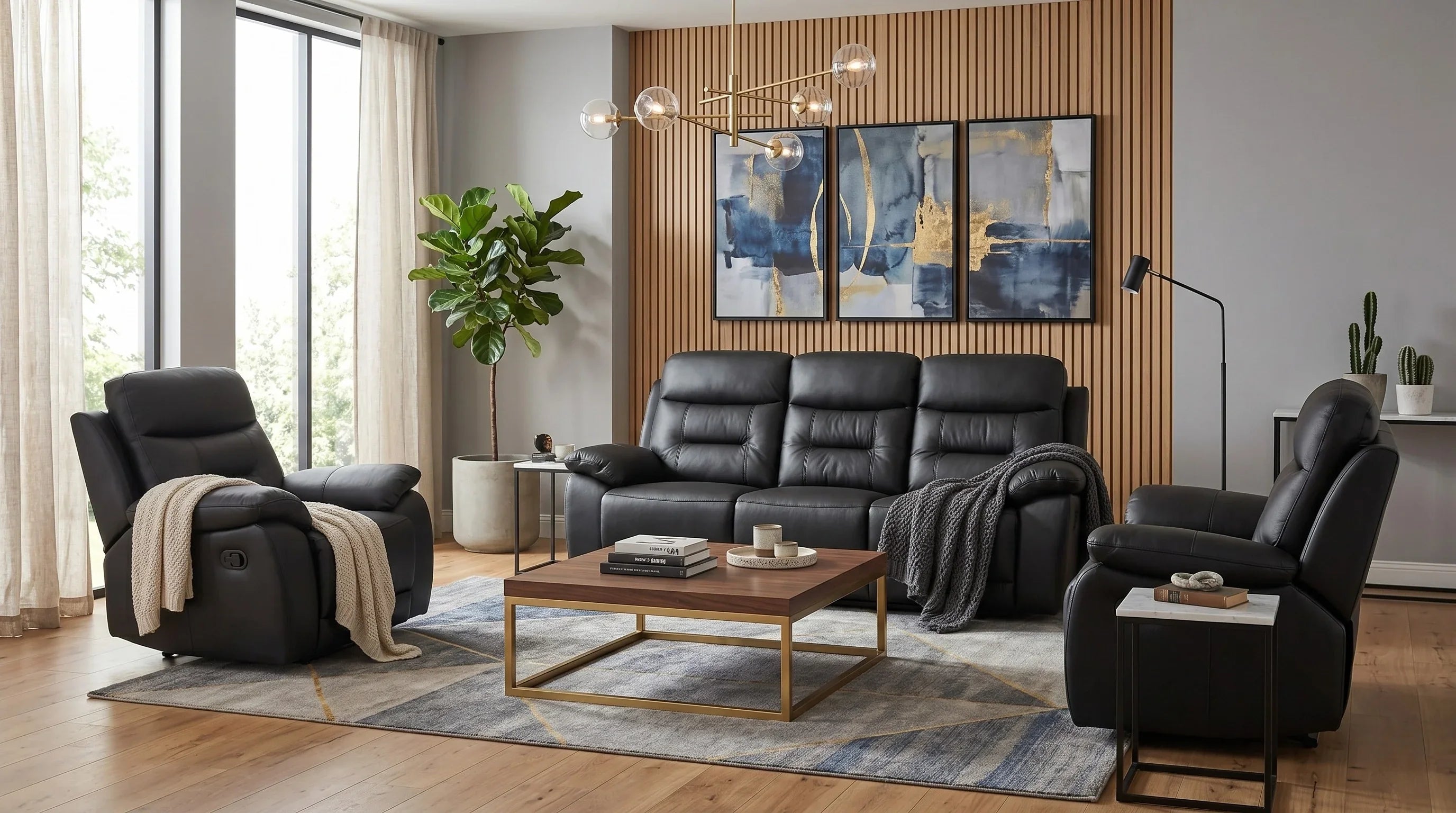 Lemington 3+1+1 Black Leather Recliner Package