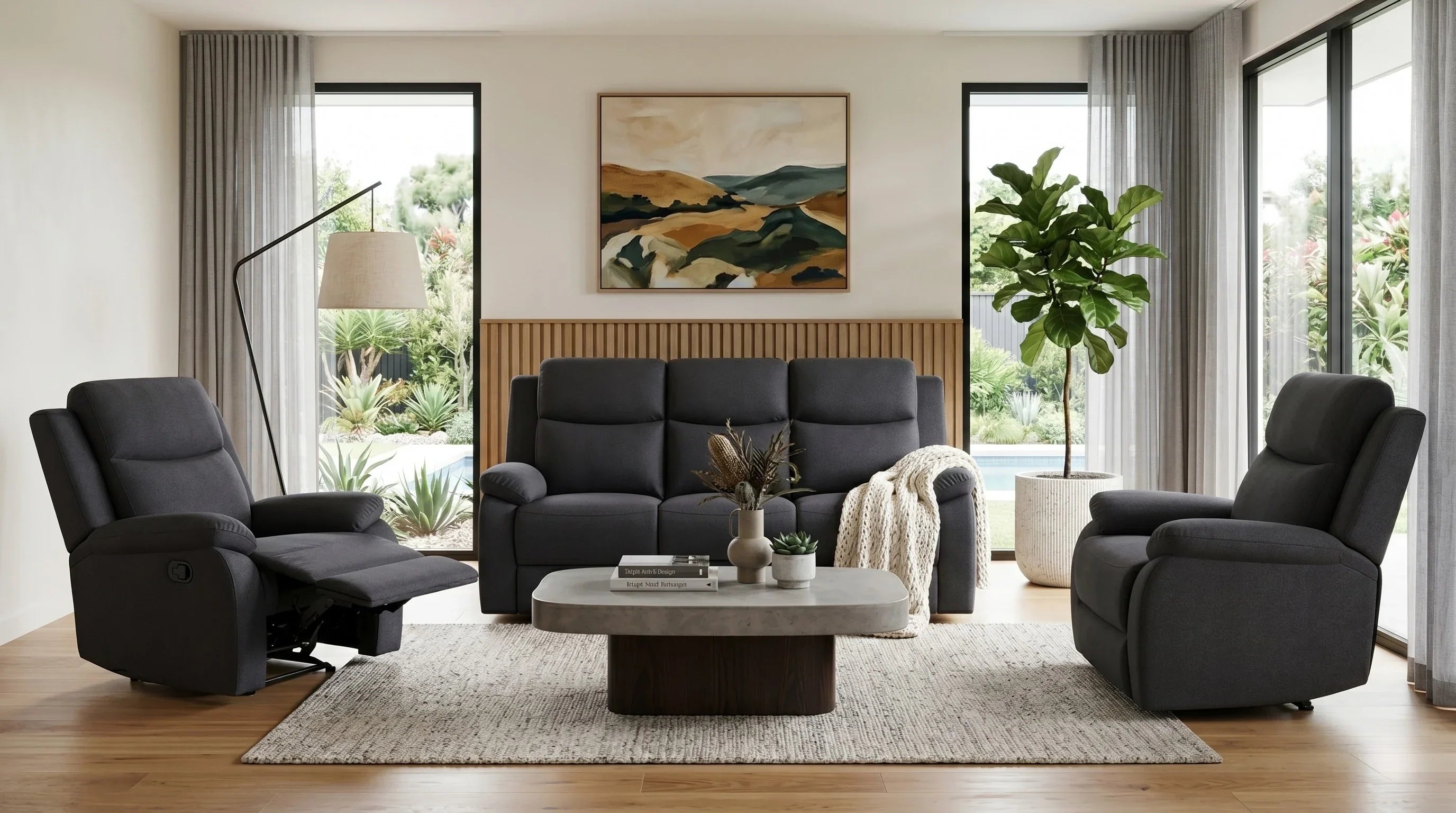 Mitcham 3+1+1 Black Recliner Package