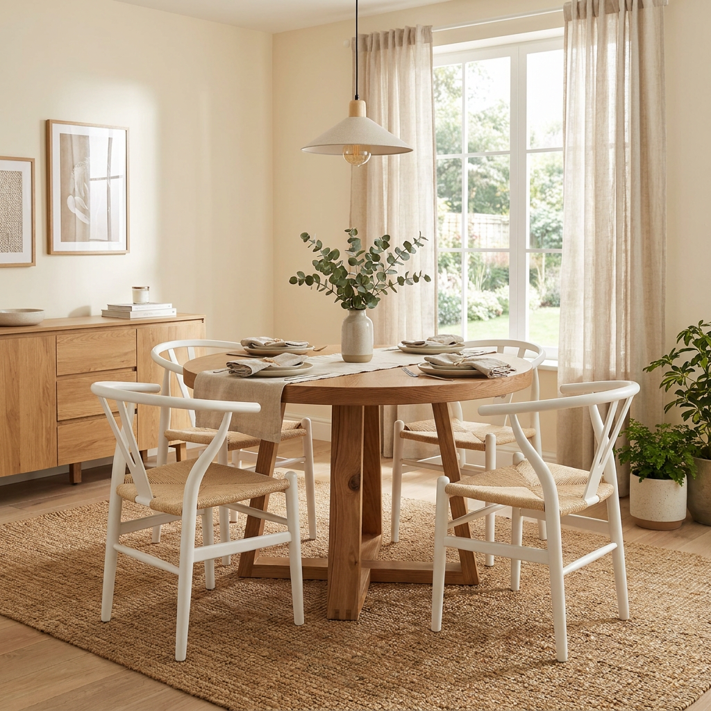Airlie 5 Piece Round Dining Set in a bright dining room lifestyle setting