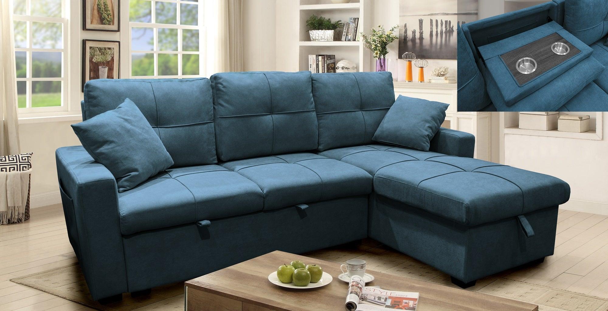 A2Z Furniture Solomon 3-Seater Fabric Sofa Bed with Reversible Chaise Lounge in Living Room Setting