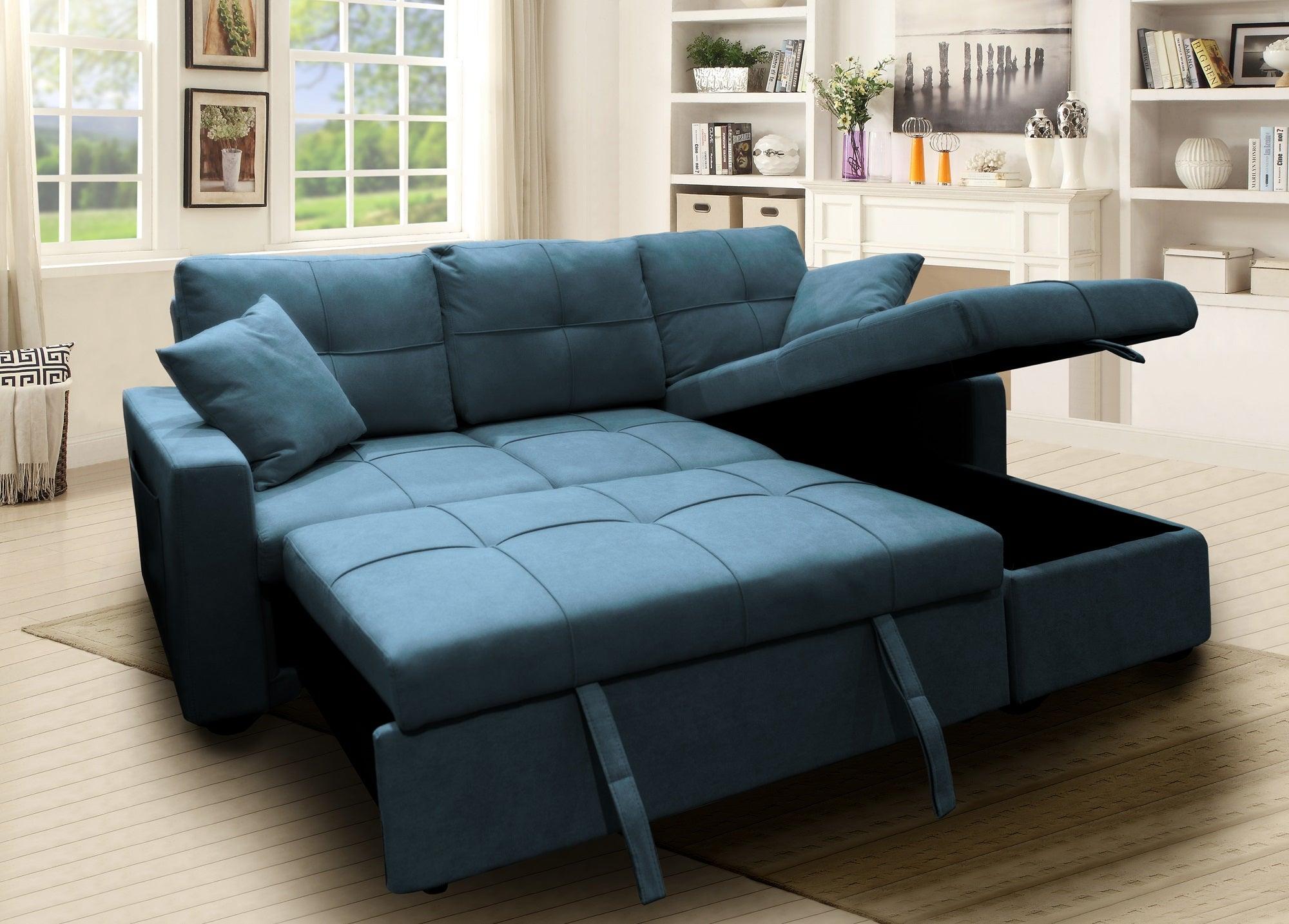 A2Z Furniture Solomon 3-Seater Fabric Sofa Bed with Reversible Chaise Lounge in Living Room Setting