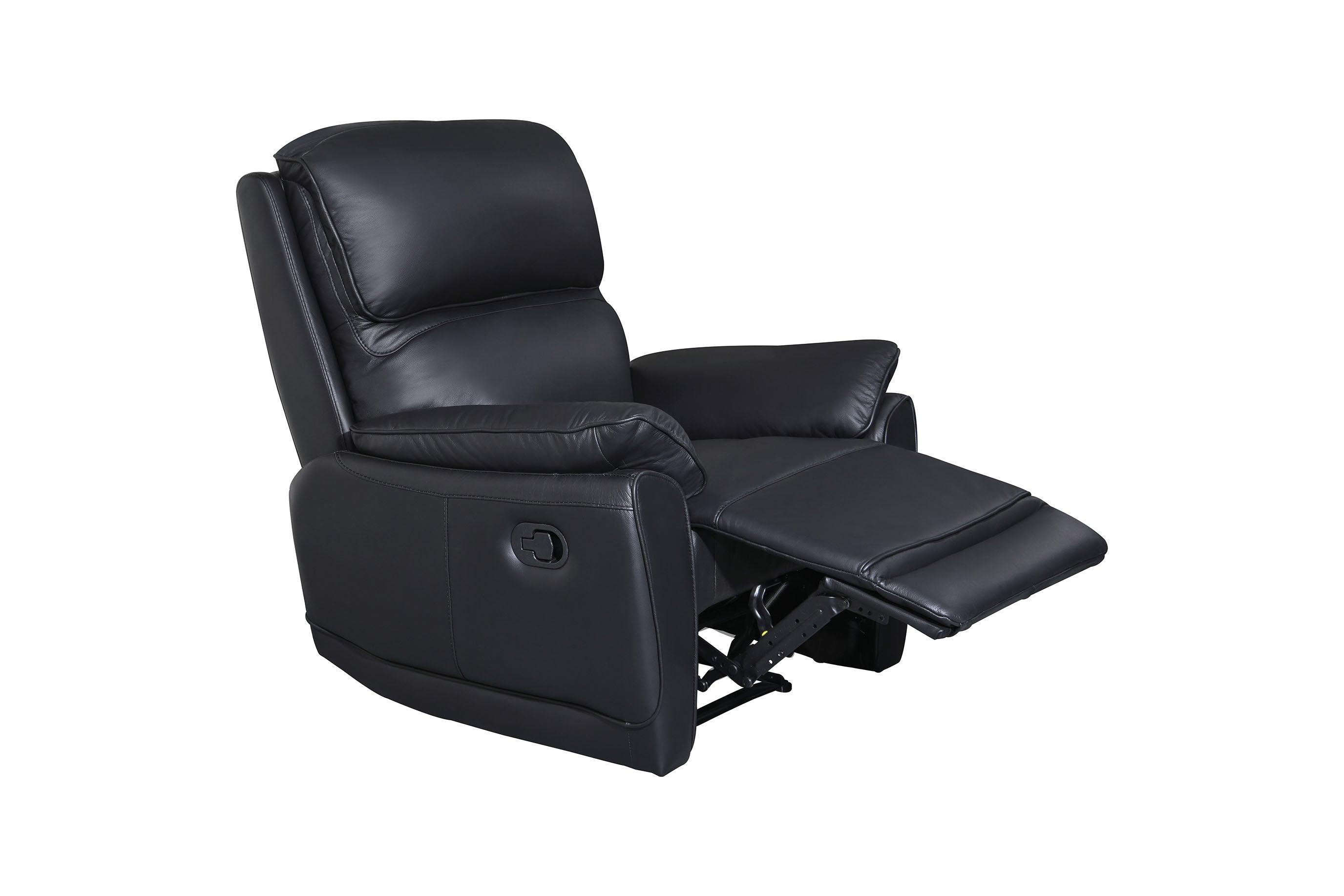 Swan Genuine Leather Manual Recliner Chair in Black
