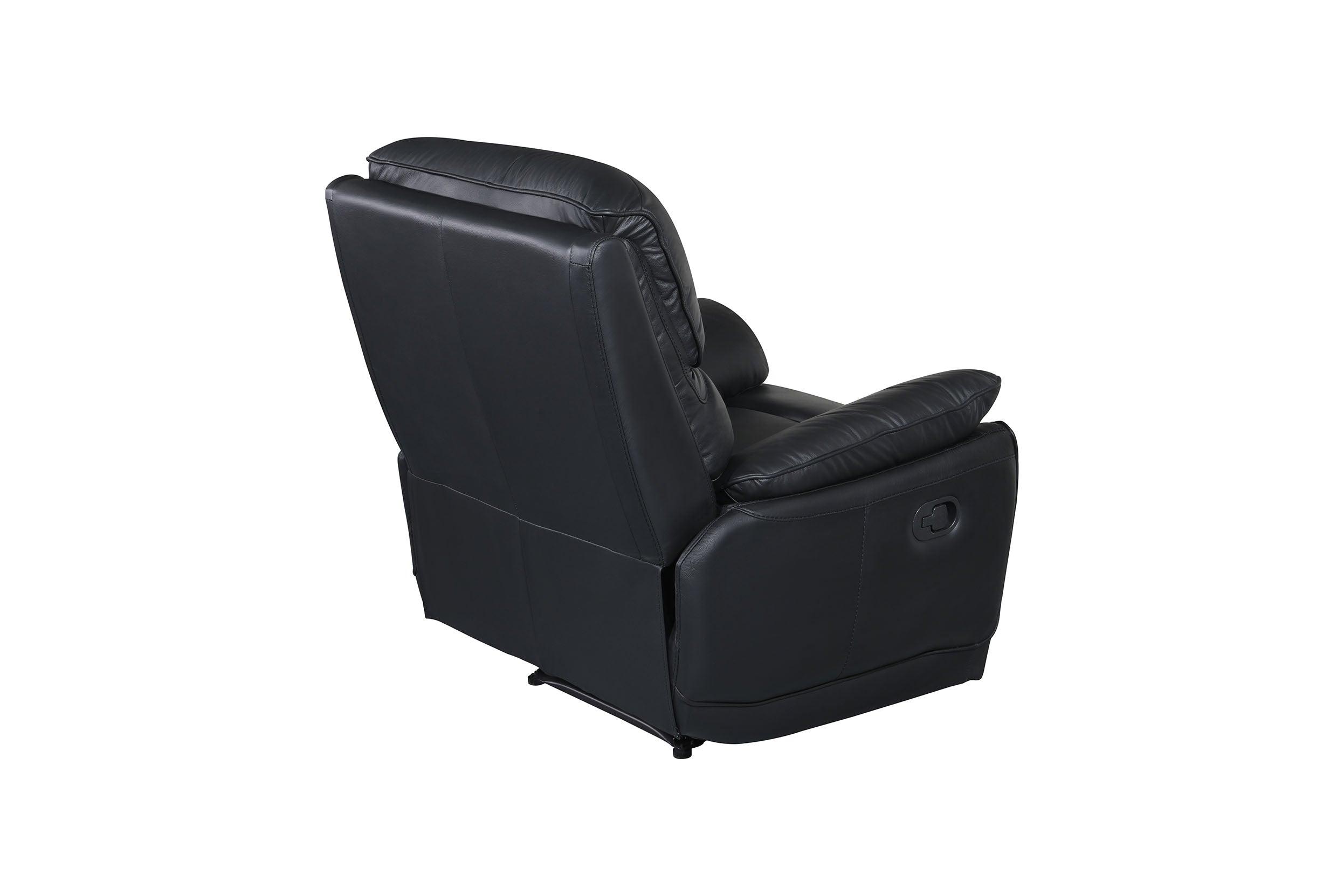 Swan Genuine Leather Manual Recliner Chair in Black