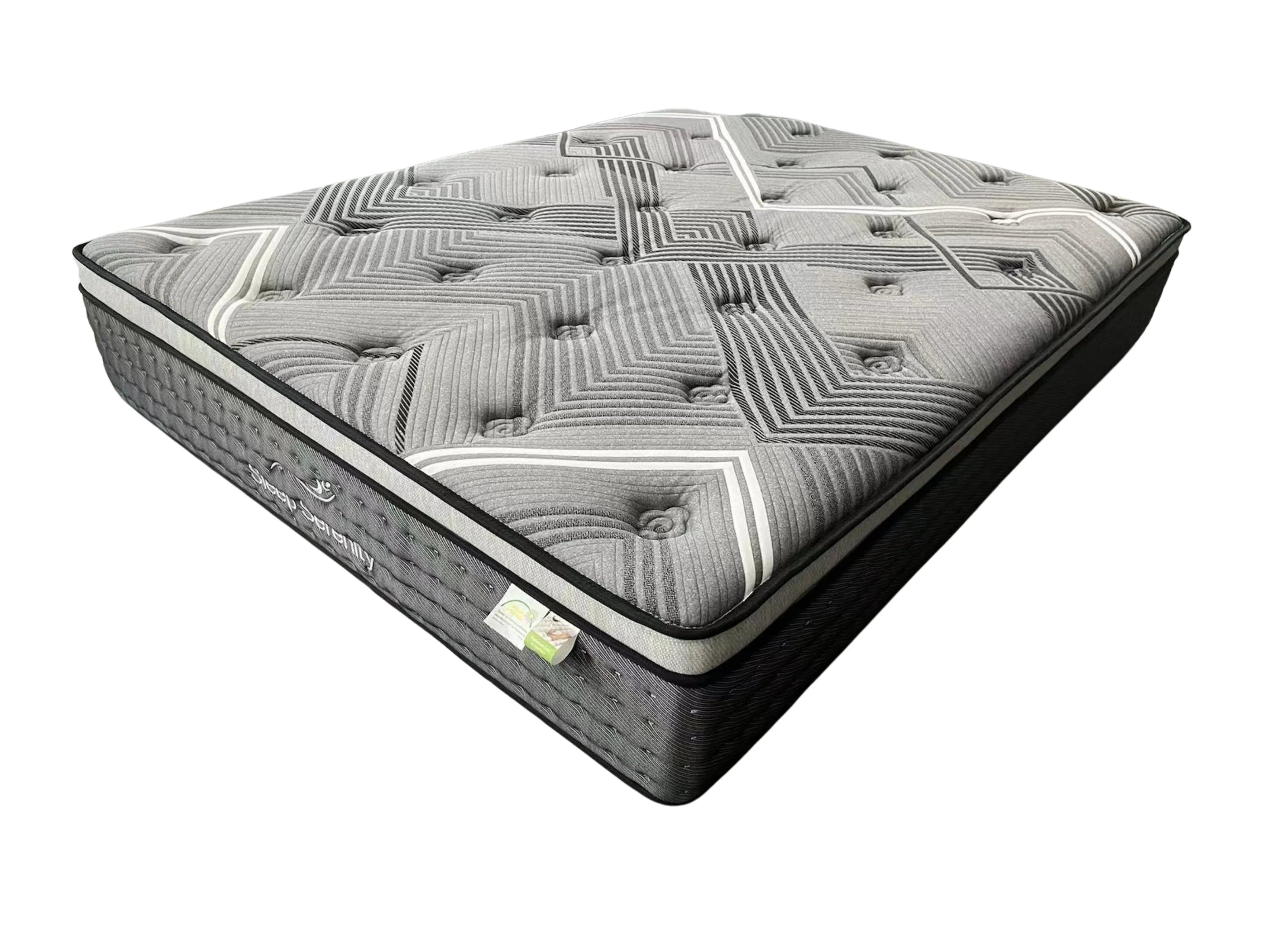 Gray mattress with a geometric pattern on a white background