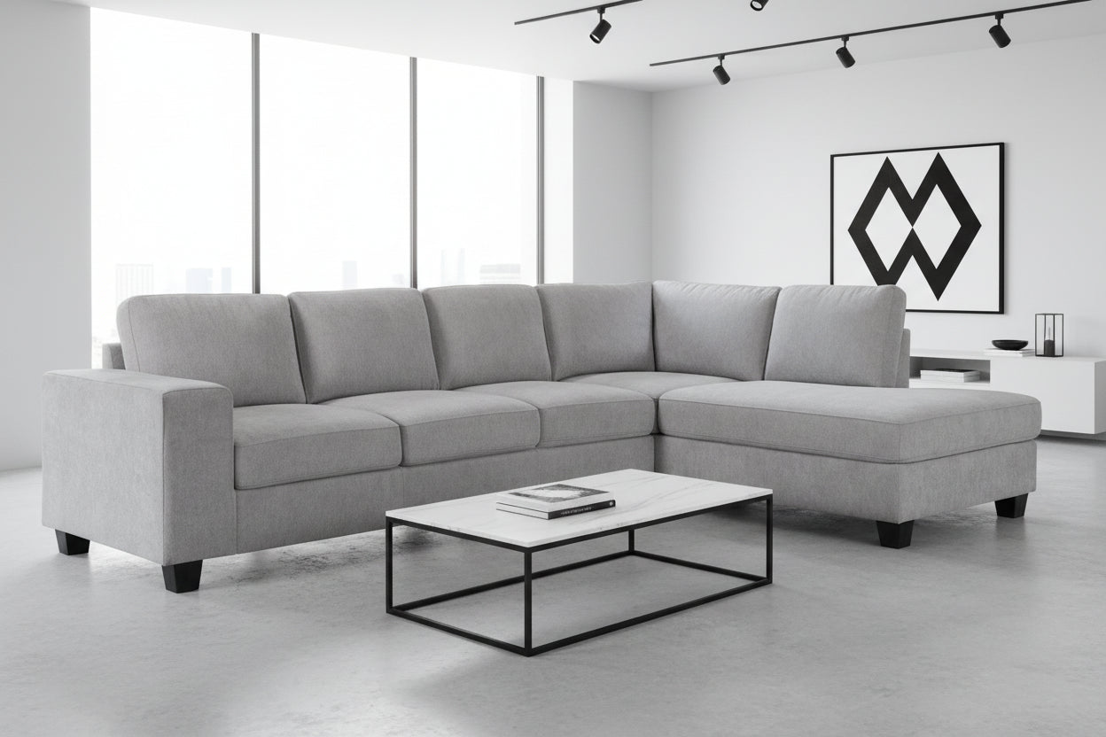 Gray sectional sofa on a white background