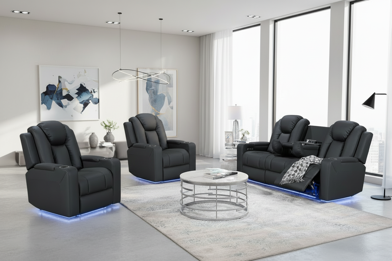 Breeze 3+1+1 Black Electric Recliner Package