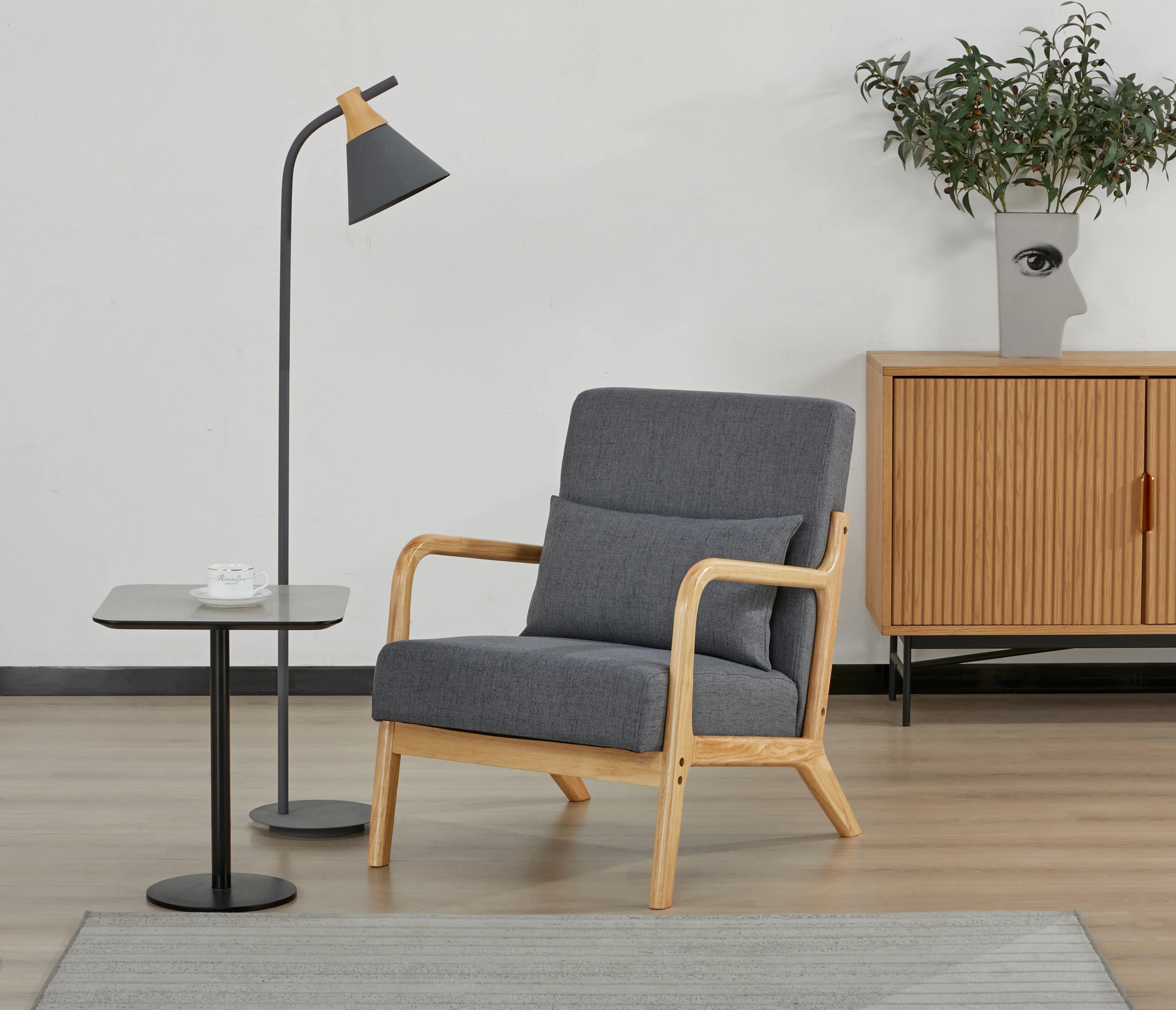 Kamden Arm Chair in Charcoal Polyester Upholstery