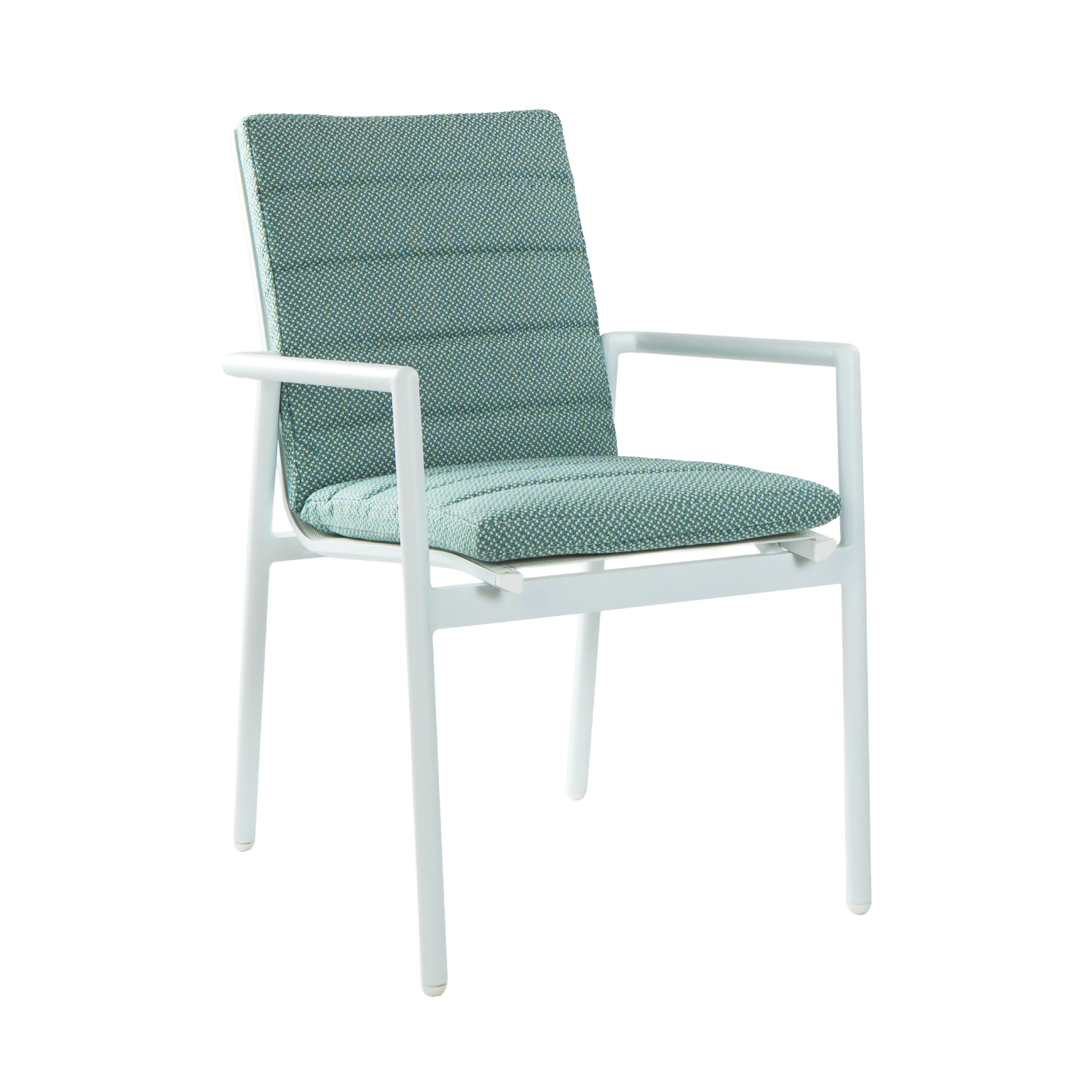Chair with green cushion and white frame on a white background