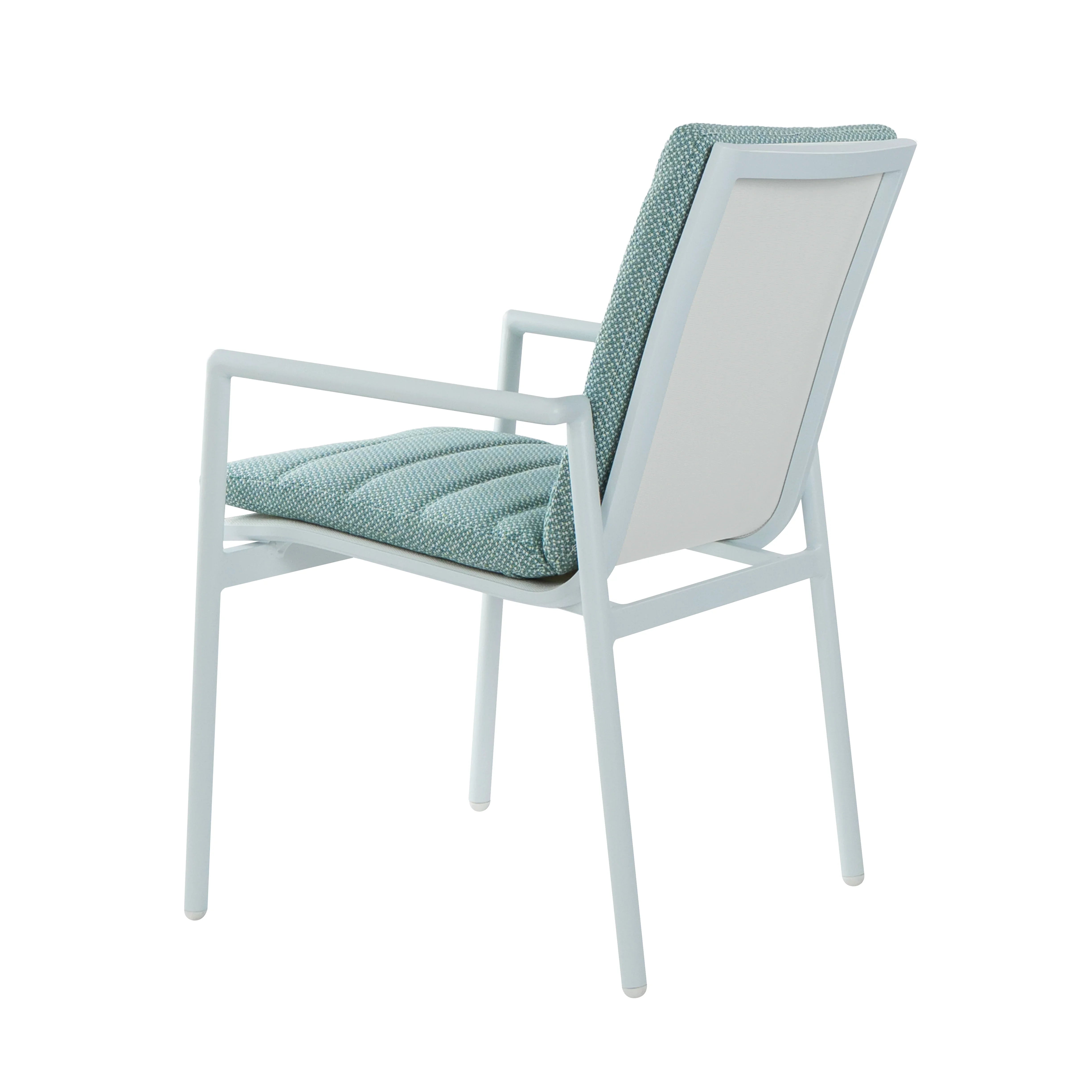 White chair with gray cushion on a white background