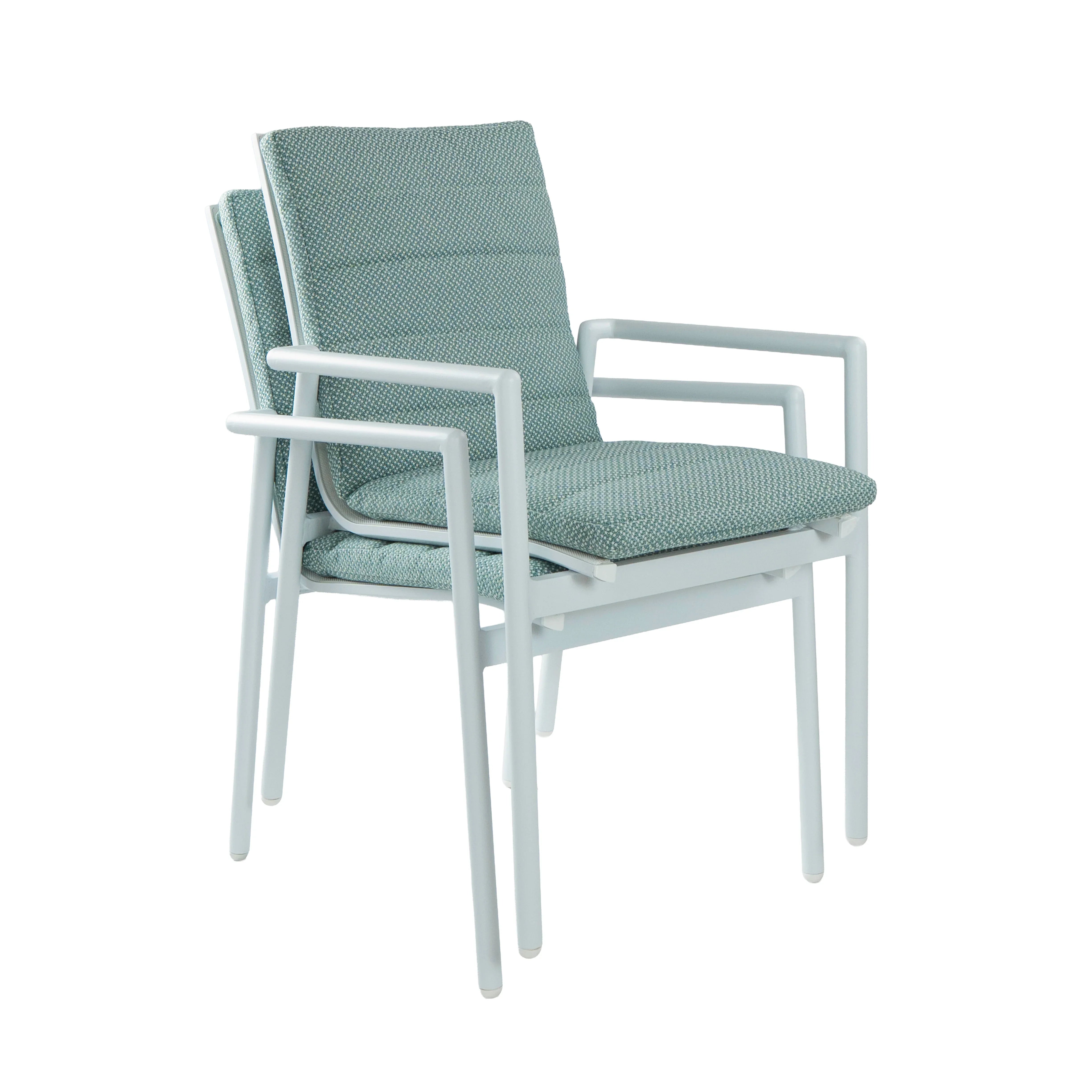 Gray outdoor chair with armrests on a white background