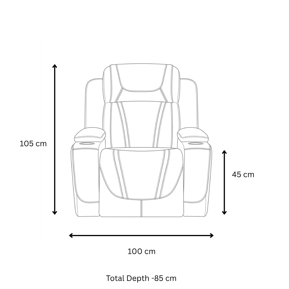 Ballina Electric Recliner Chair dimension diagram showing 100 cm length, 85 cm depth, 45 cm seat height and 105 cm overall height
