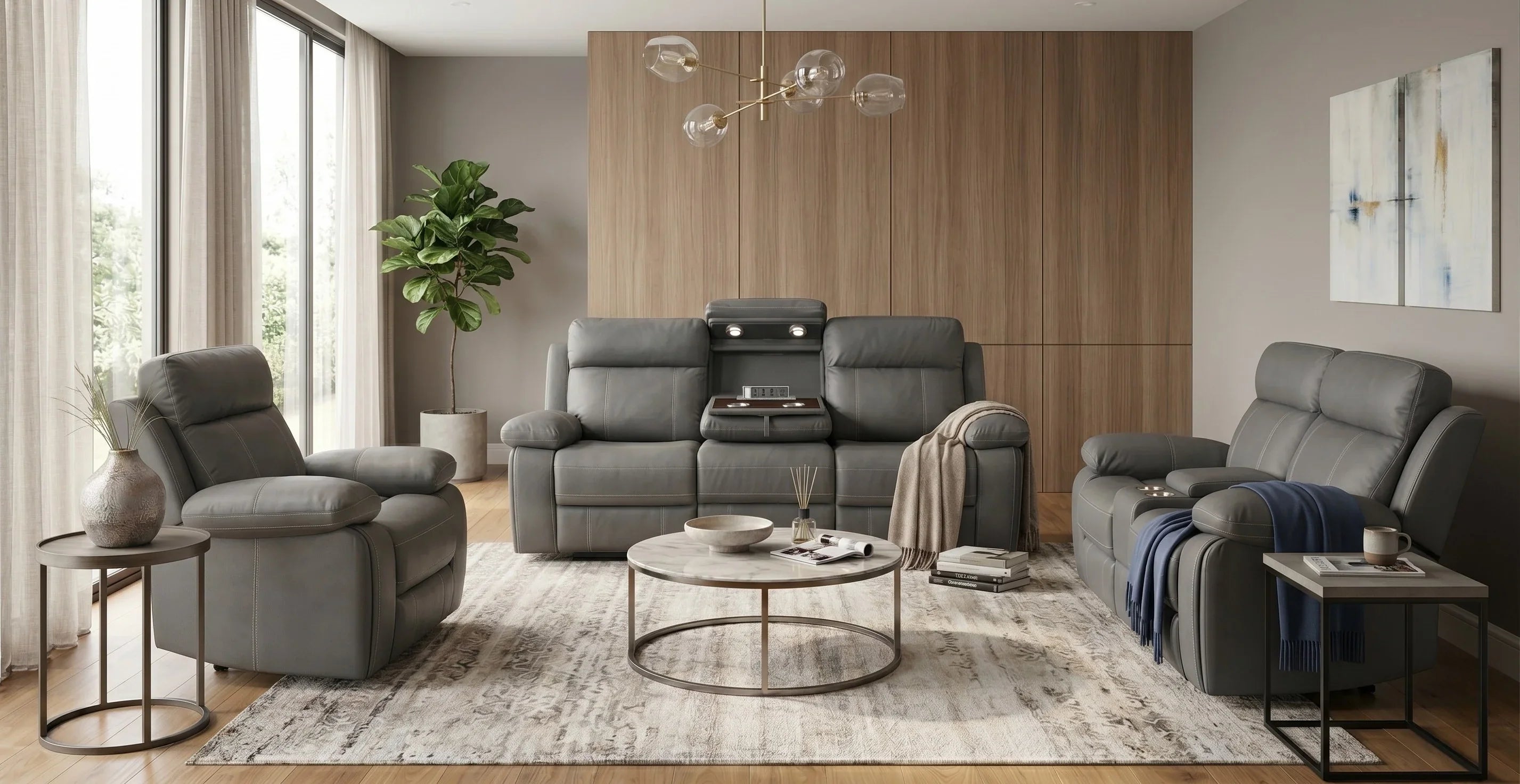 Bentley Manual 3+2+1 Charcoal Recliner Package