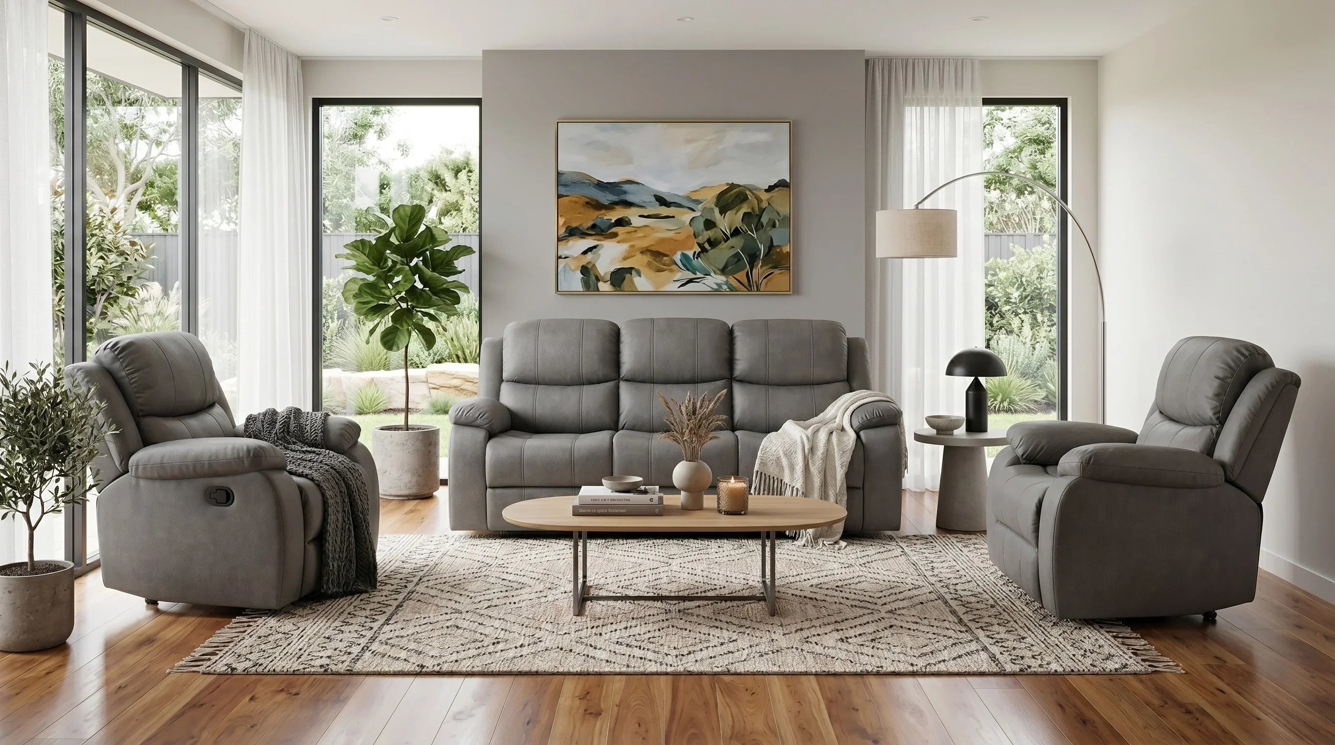 Bliss Manual 3+1+1 Charcoal Recliners Package