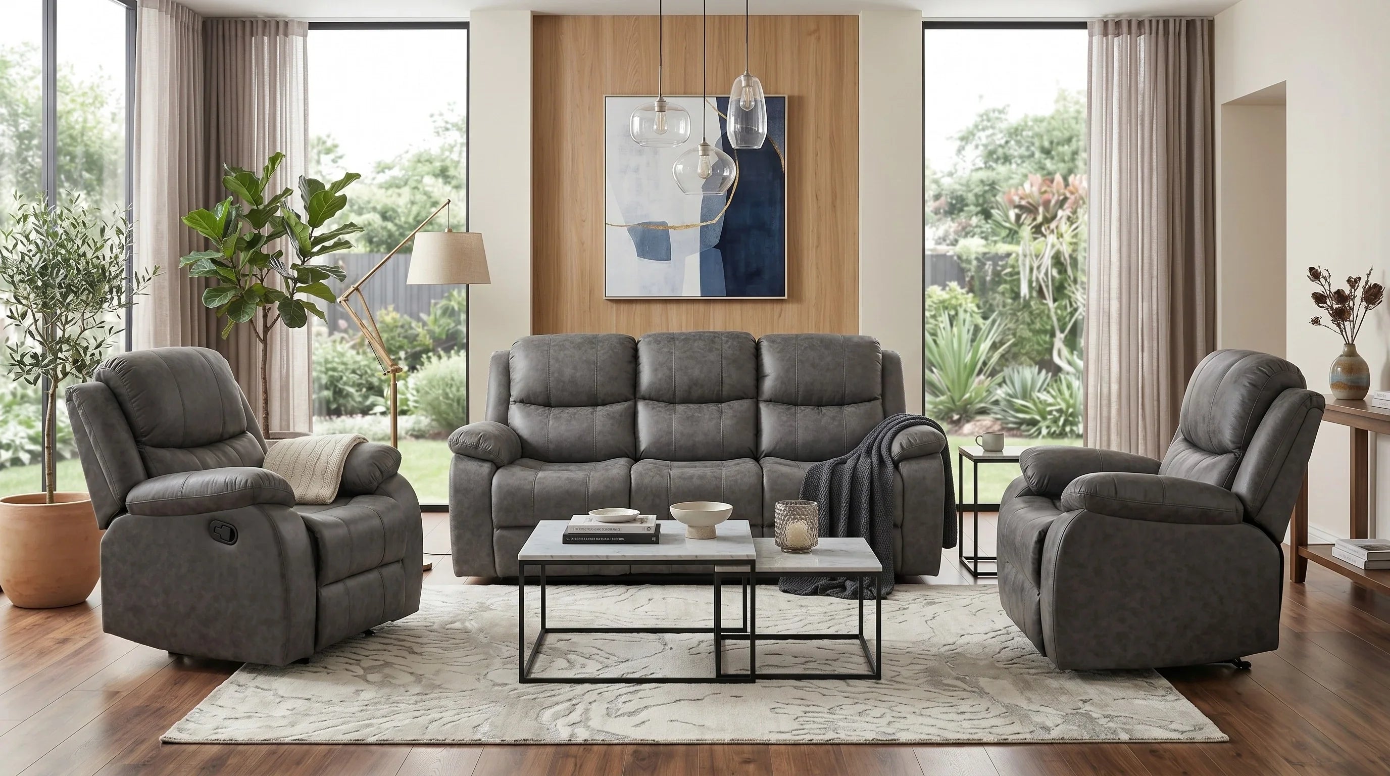 Bliss Manual 3+1+1 Light Grey Recliners Package