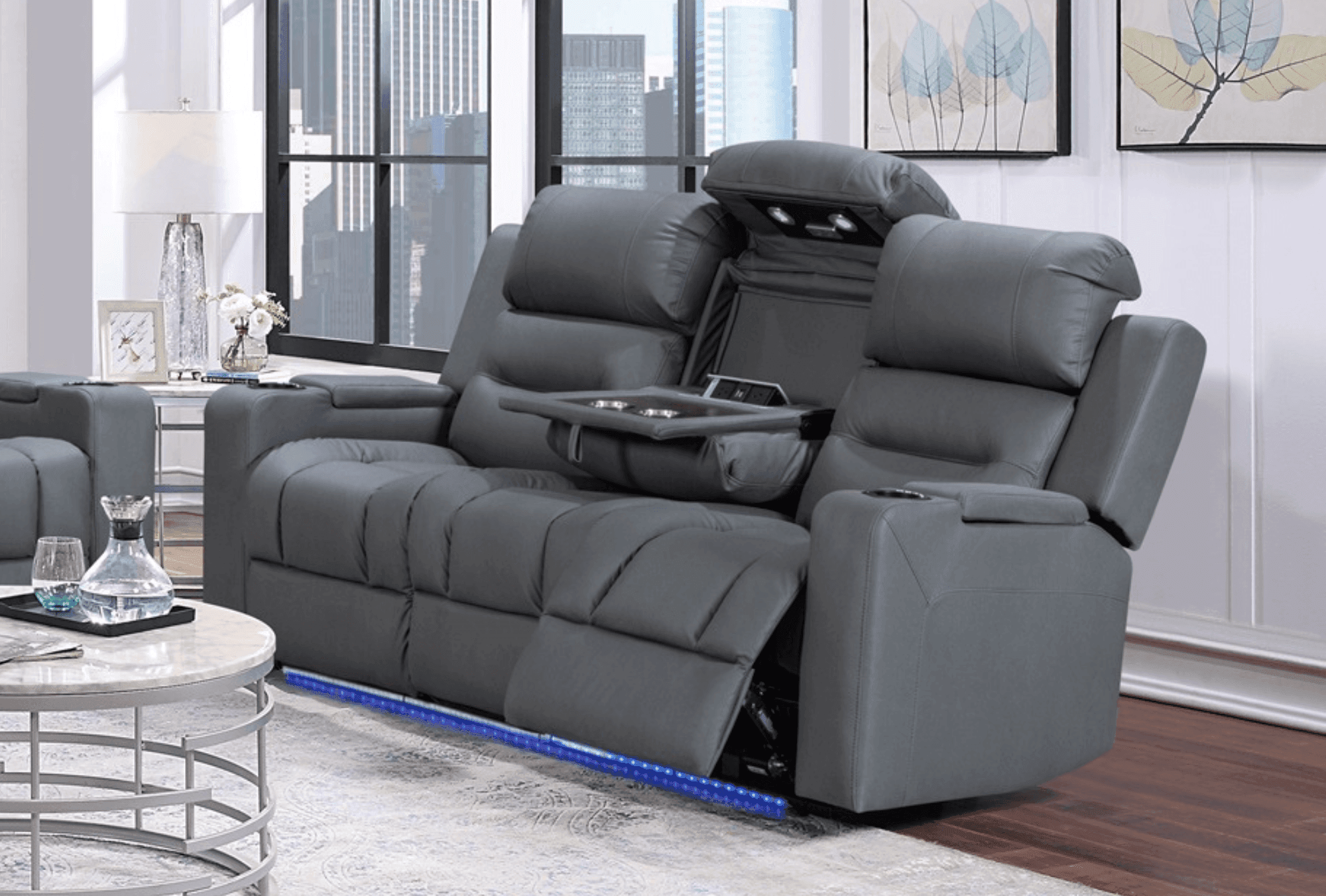 Boston 3+1+1 Electric Dual Motor Charcoal Recliner Package