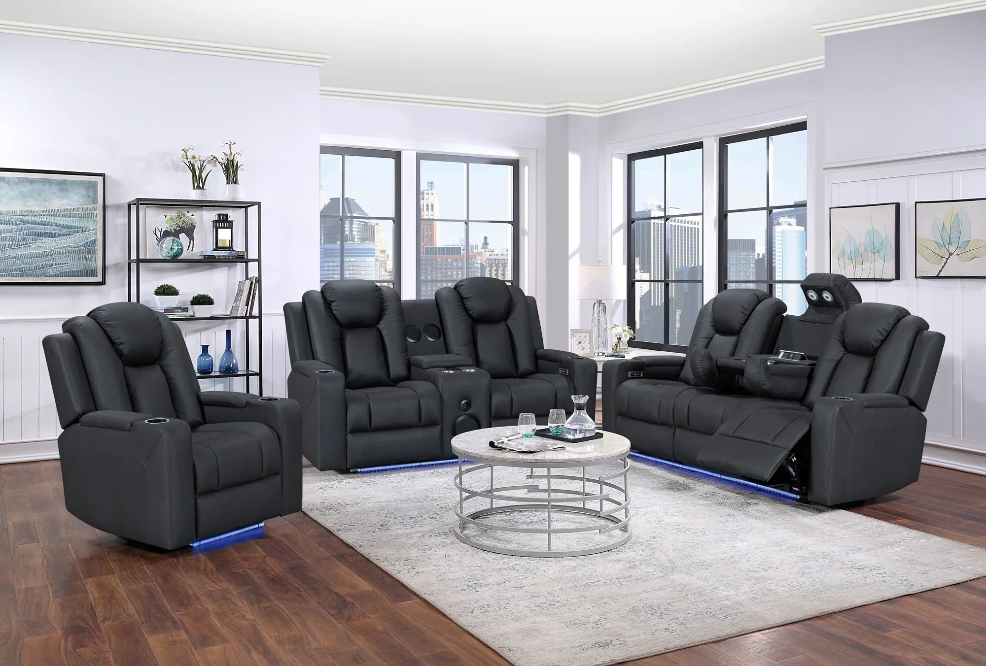 Breeze 3+2+1 Seater Black Electric Recliner Package