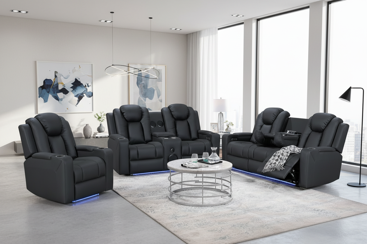 Breeze 3+2+1 Seater Black Electric Recliner Package