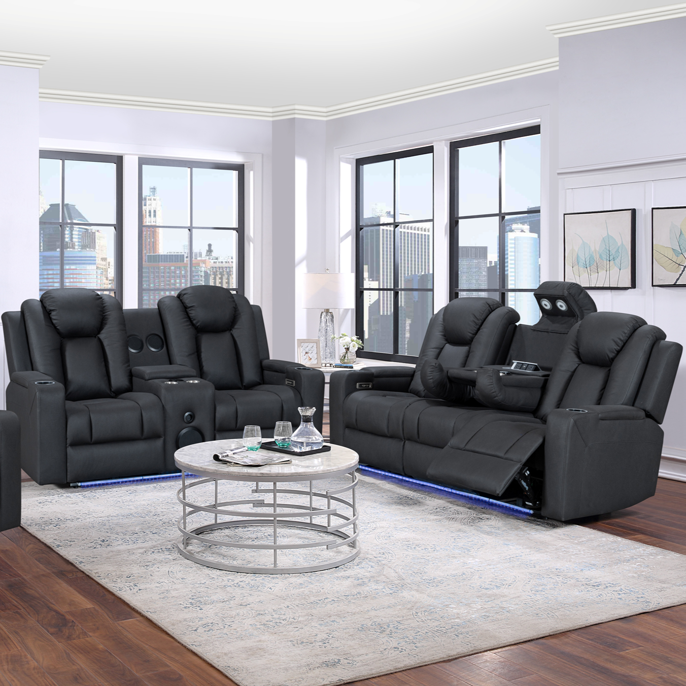 Breeze 3 & 2 Seater Black Electric Recliner Package