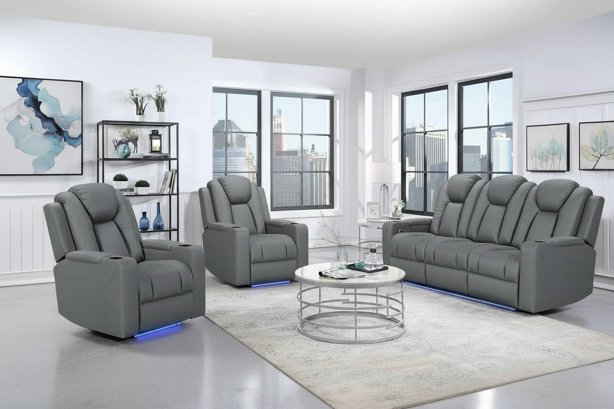 Breeze 3+1+1 Charcoal Electric Recliner Package