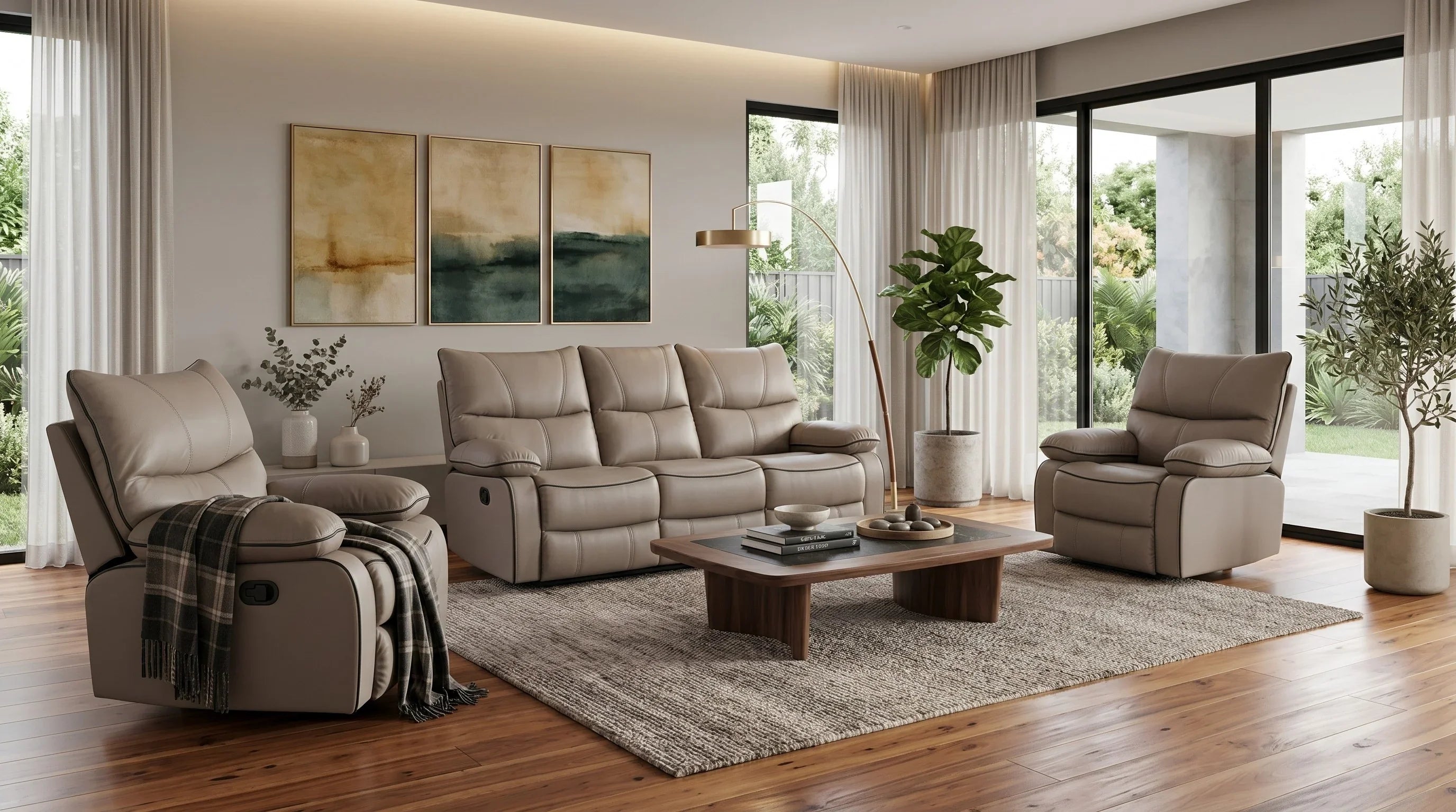 Brooke Manual 3+1+1 Creme Recliners Package