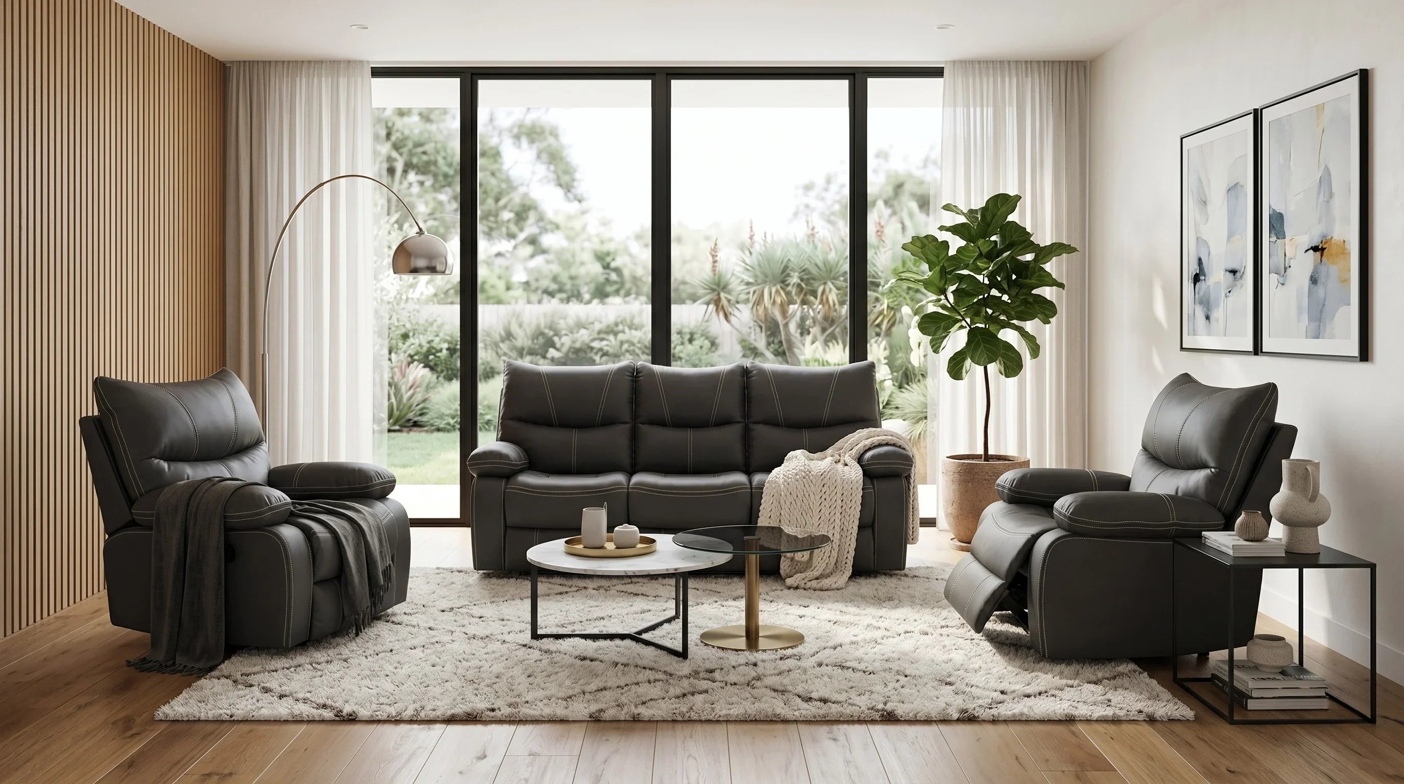 Brooke Manual 3+1+1 Black Recliners Package