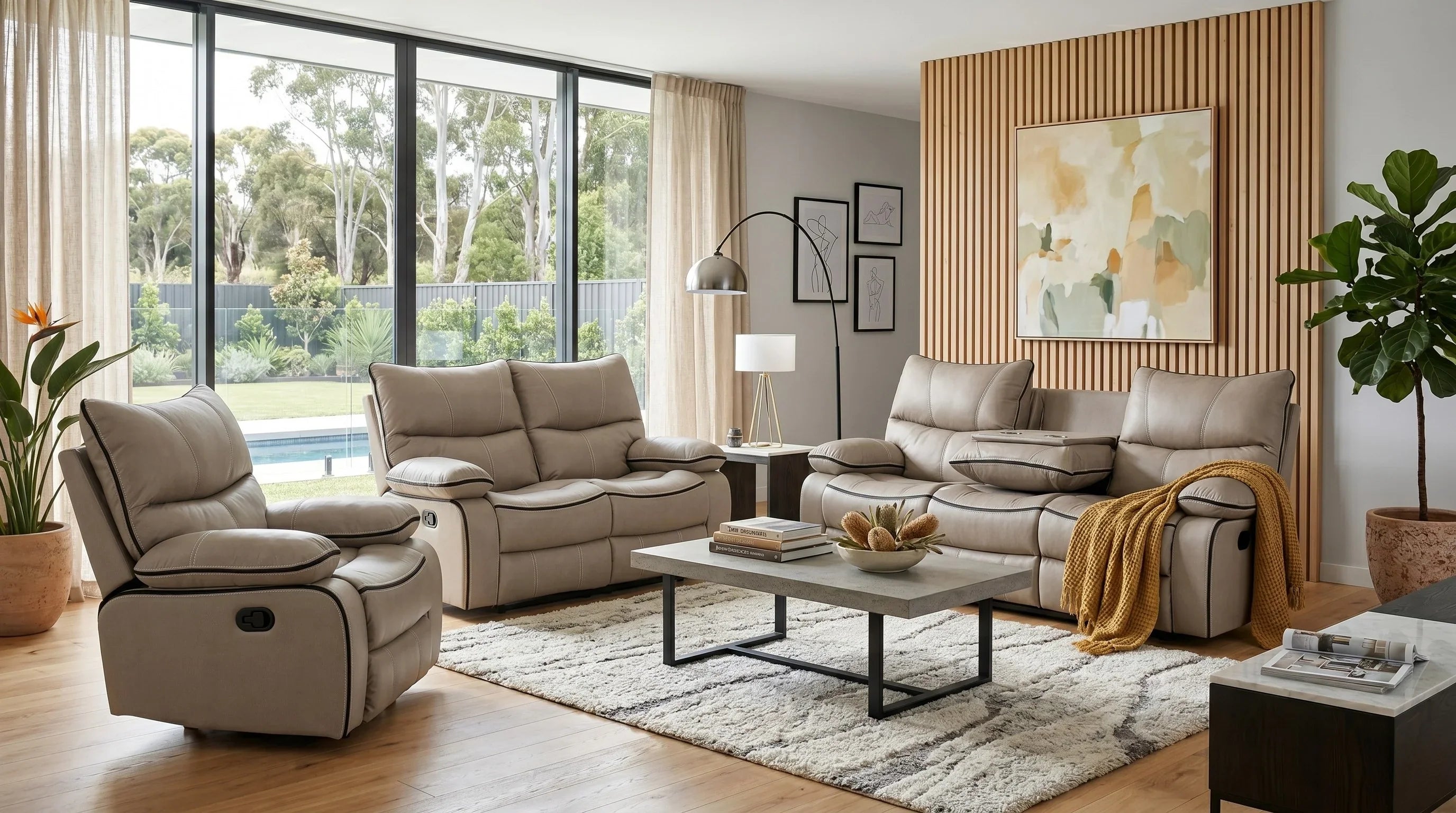 Brooke Manual 3+2+1 Creme Recliner Package