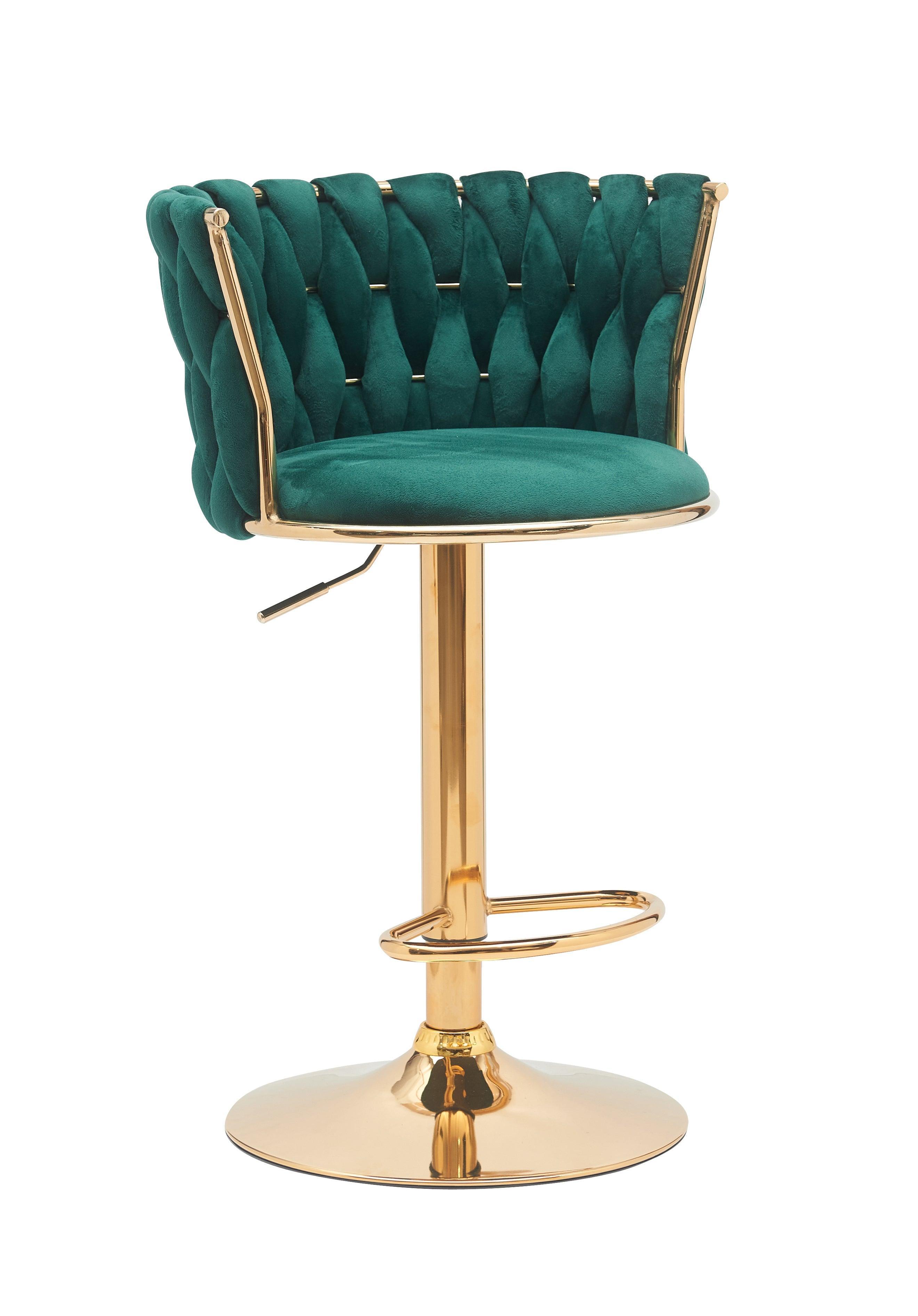 Casablanca Bar Stool - Grey and Green Velvet Fabric - Gas Lift Adjustable - Modern Kitchen Bar Stool