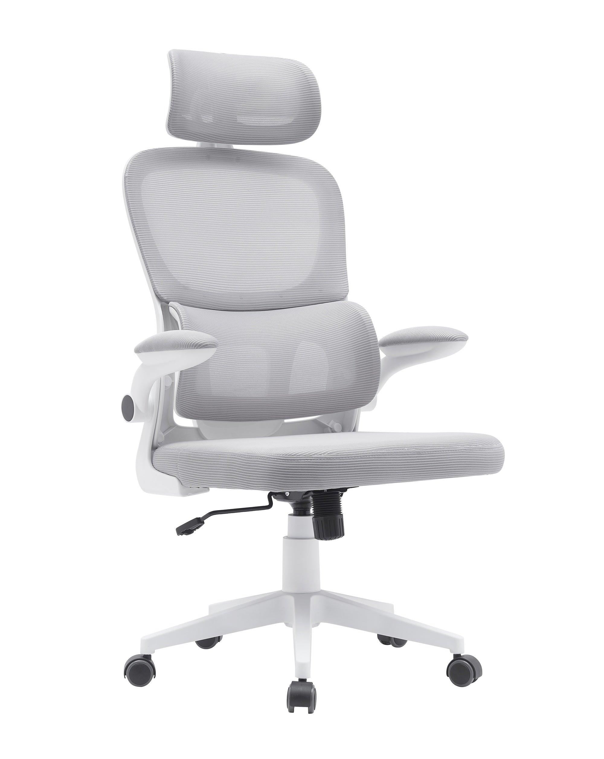 White office chair with headrest on a white background