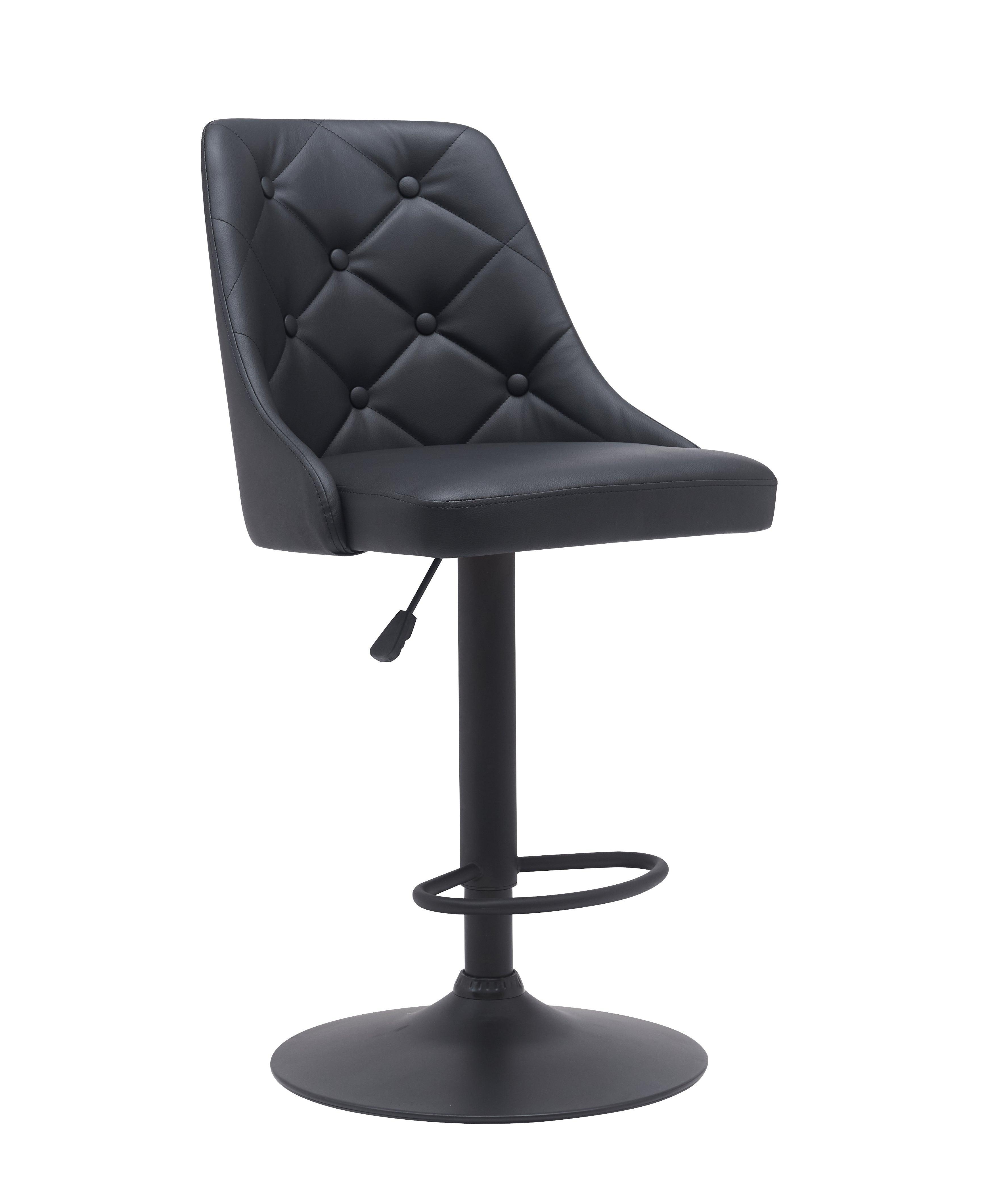 Colombo Bar Stool - Black PU Leather and Grey Fabric - Gas Lift Adjustable - Modern Kitchen Bar Stool