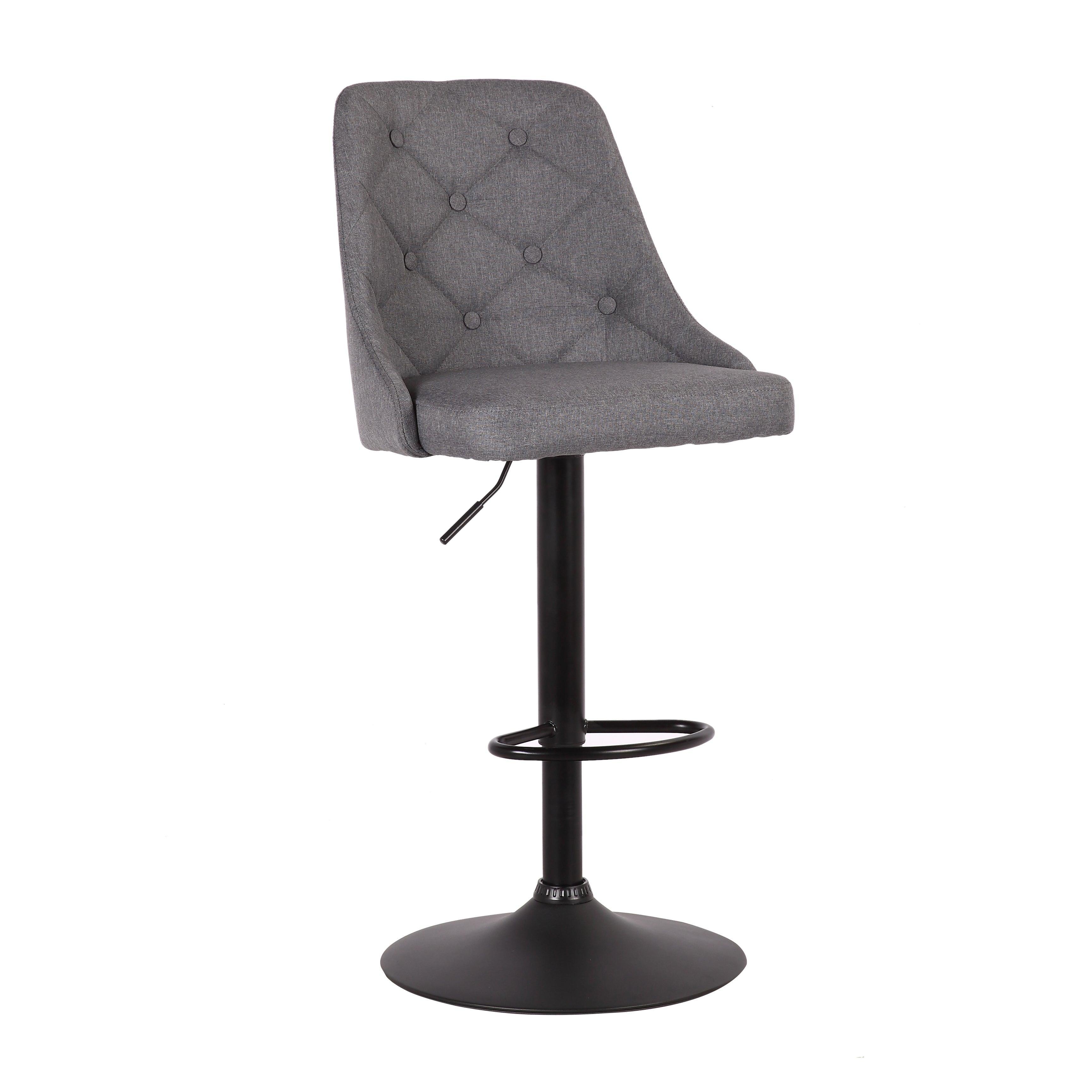 Colombo Bar Stool - Black PU Leather and Grey Fabric - Gas Lift Adjustable - Modern Kitchen Bar Stool
