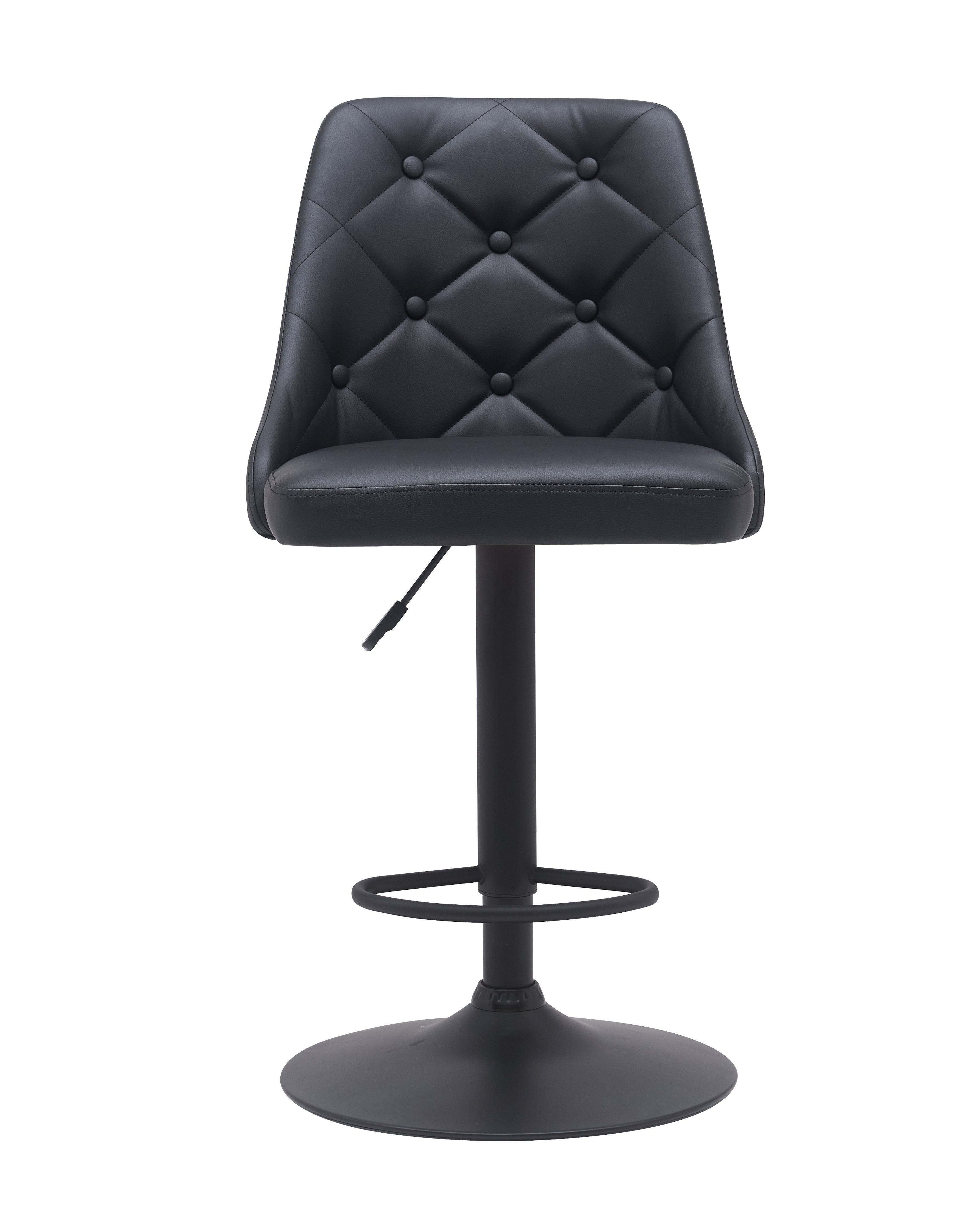 Colombo Bar Stool - Black PU Leather and Grey Fabric - Gas Lift Adjustable - Modern Kitchen Bar Stool