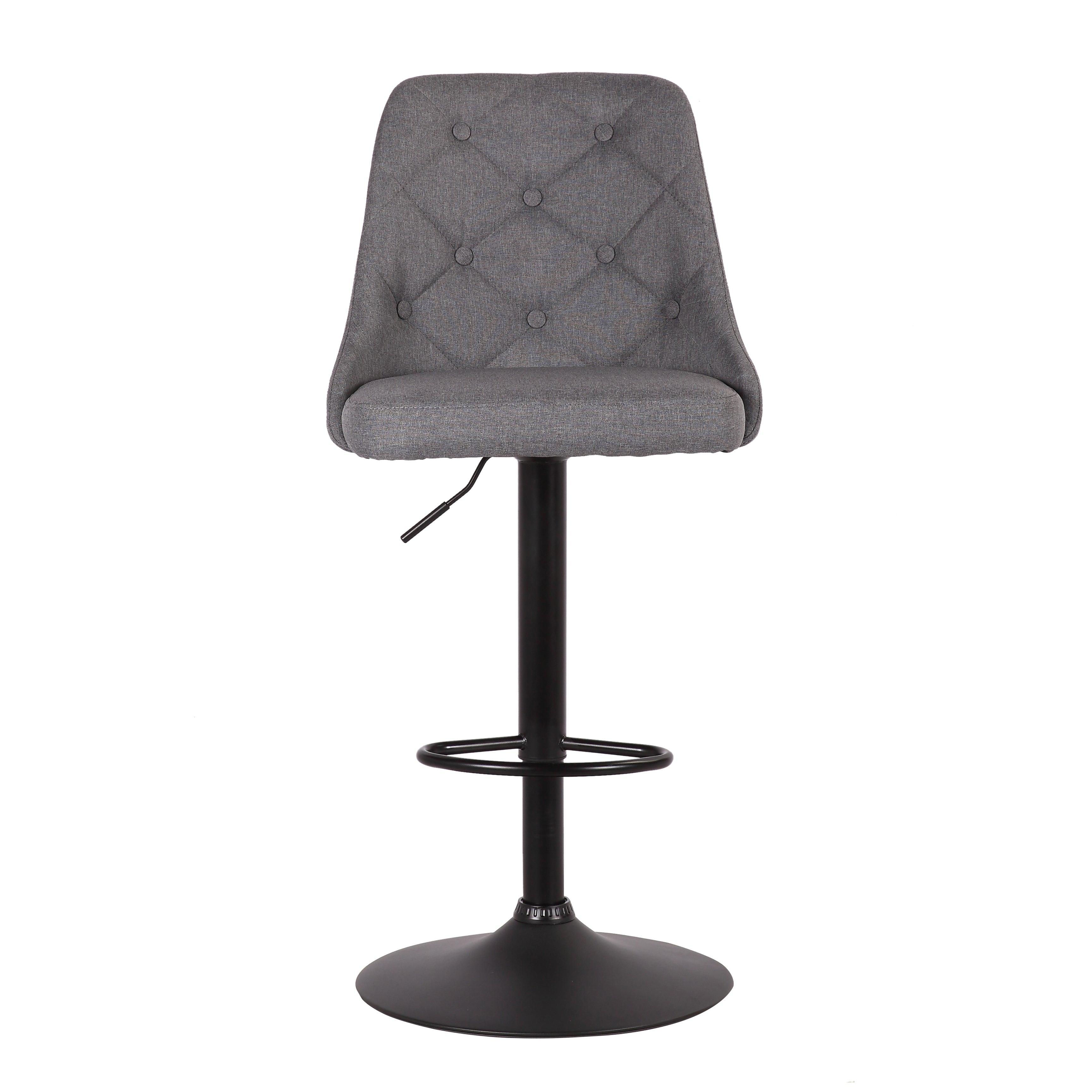 Colombo Bar Stool - Black PU Leather and Grey Fabric - Gas Lift Adjustable - Modern Kitchen Bar Stool